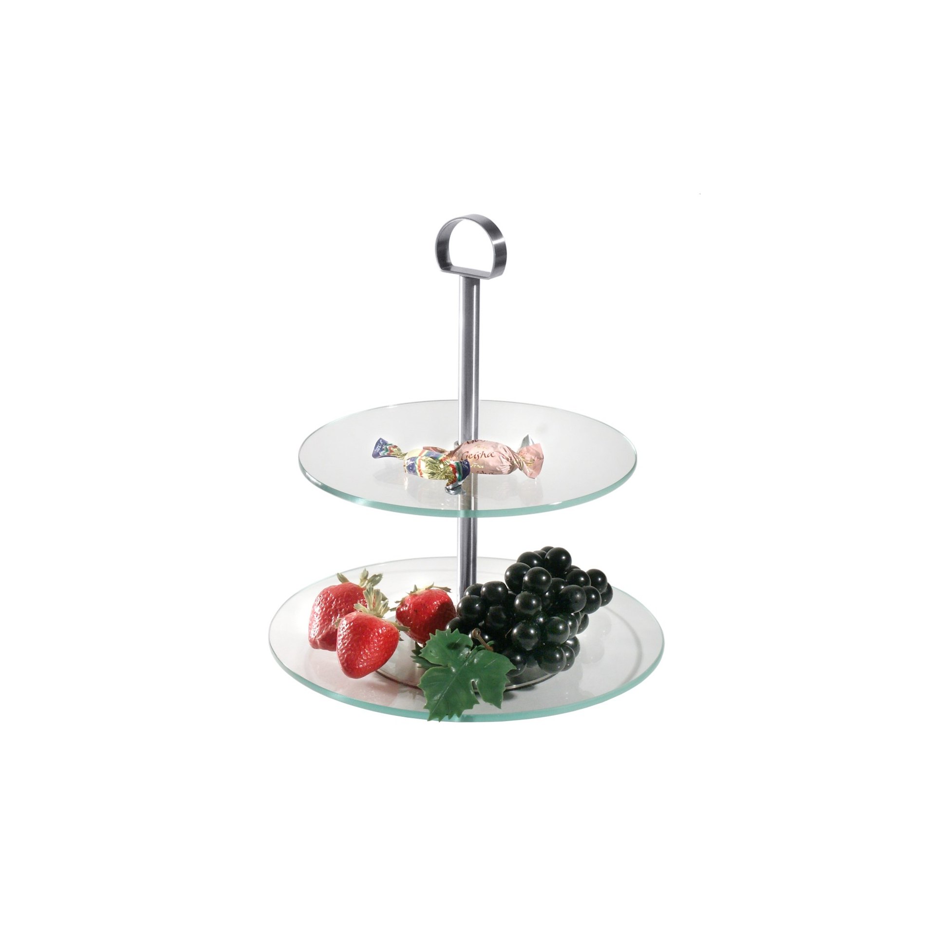 Glas-Etagere , zweistufig, mit zwei Glasscheiben Glas-Etagere , zweistufig, mit zwei Glasscheiben