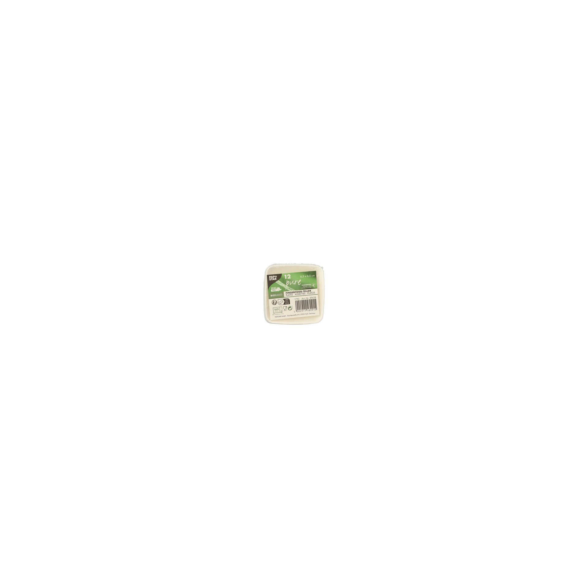 Fingerfood - Teller, Zuckerrohr "pure" eckig 1,2 cm x 6,5 cm x 6,5 cm weiss