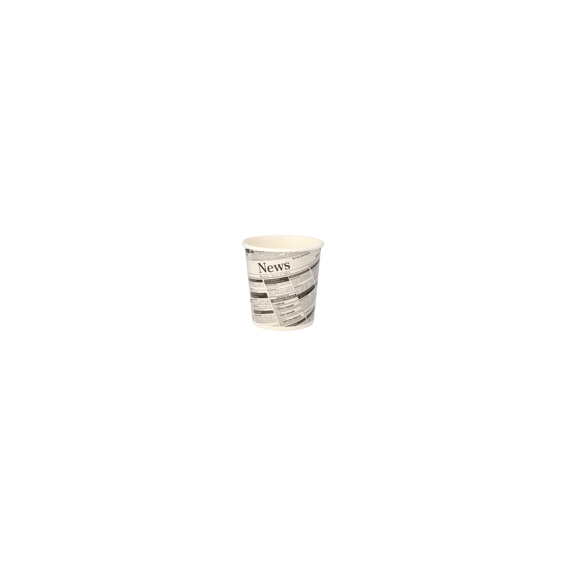 Snackbecher, Pappe "To Go" rund 470 ml Ø 9,9 cm · 9,9 cm "Newsprint" Snackbecher, Pappe "To Go" rund 470 ml Ø 9,9 cm · 9,9 cm "Newsprint"