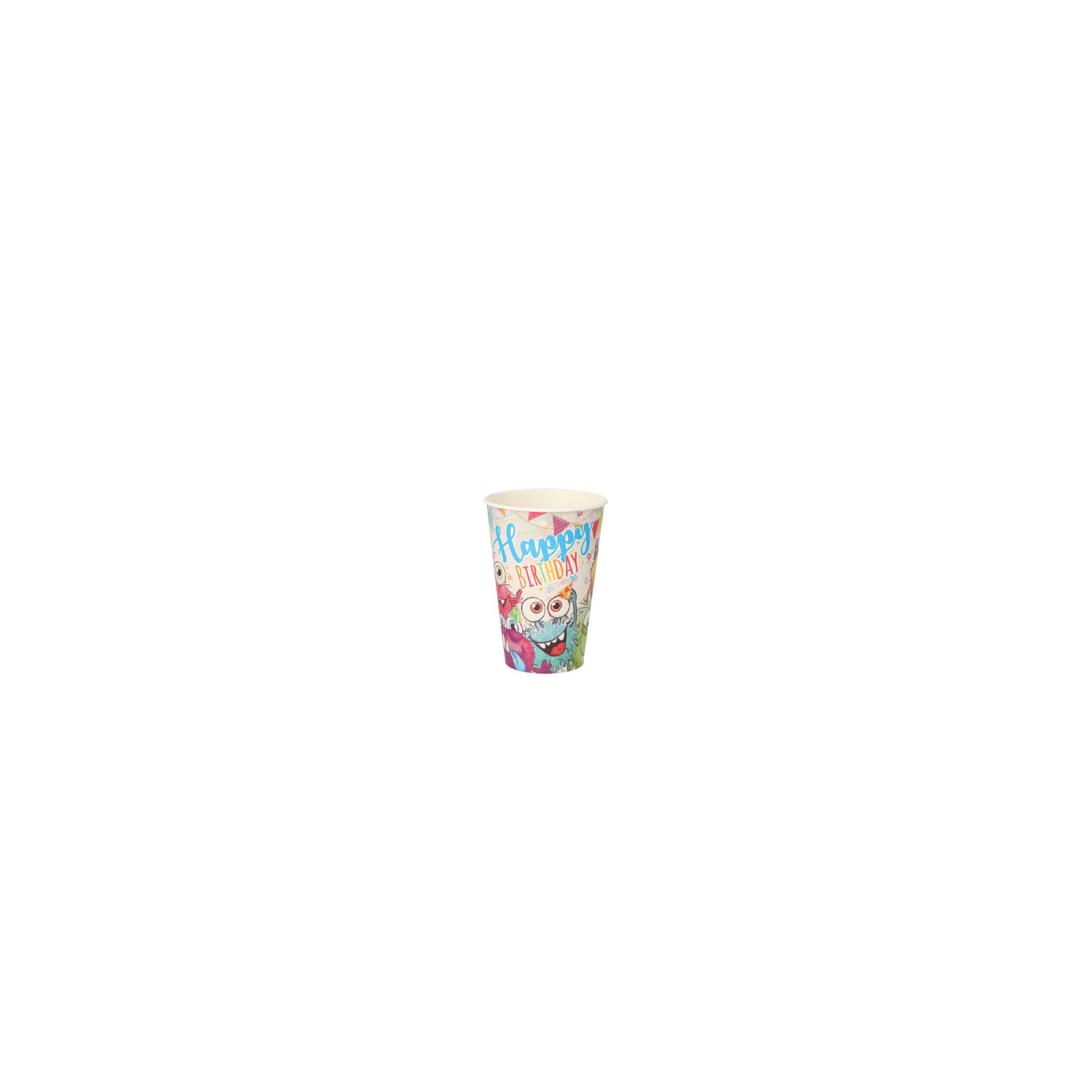 Trinkbecher, Pappe 0,2 l Ø 7 cm · 9,7 cm farbig "Funny Monsters"