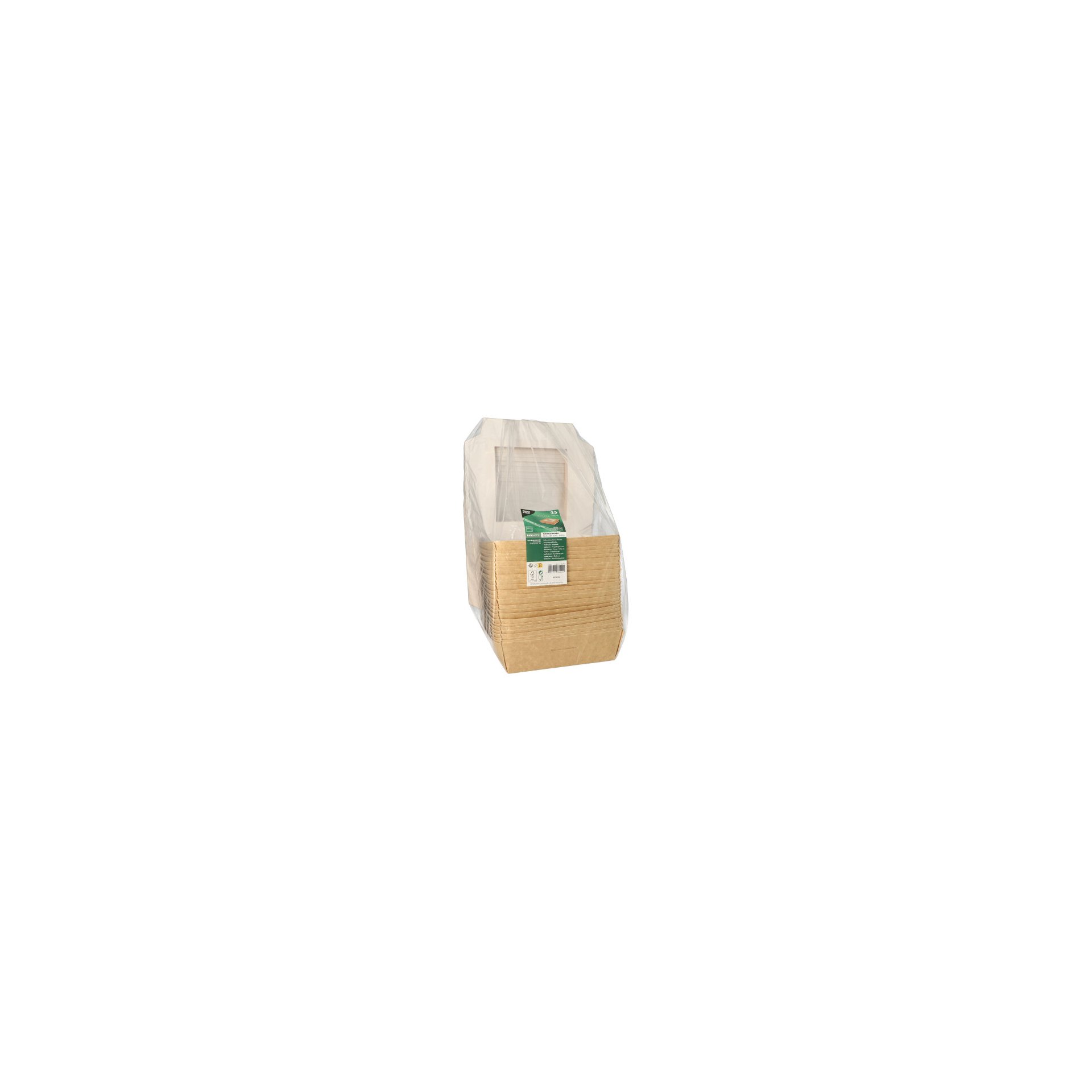 Feinkostboxen, Pappe mit Sichtfenster aus PLA eckig 1500 ml 19 cm x 19 cm x 5 cm braun