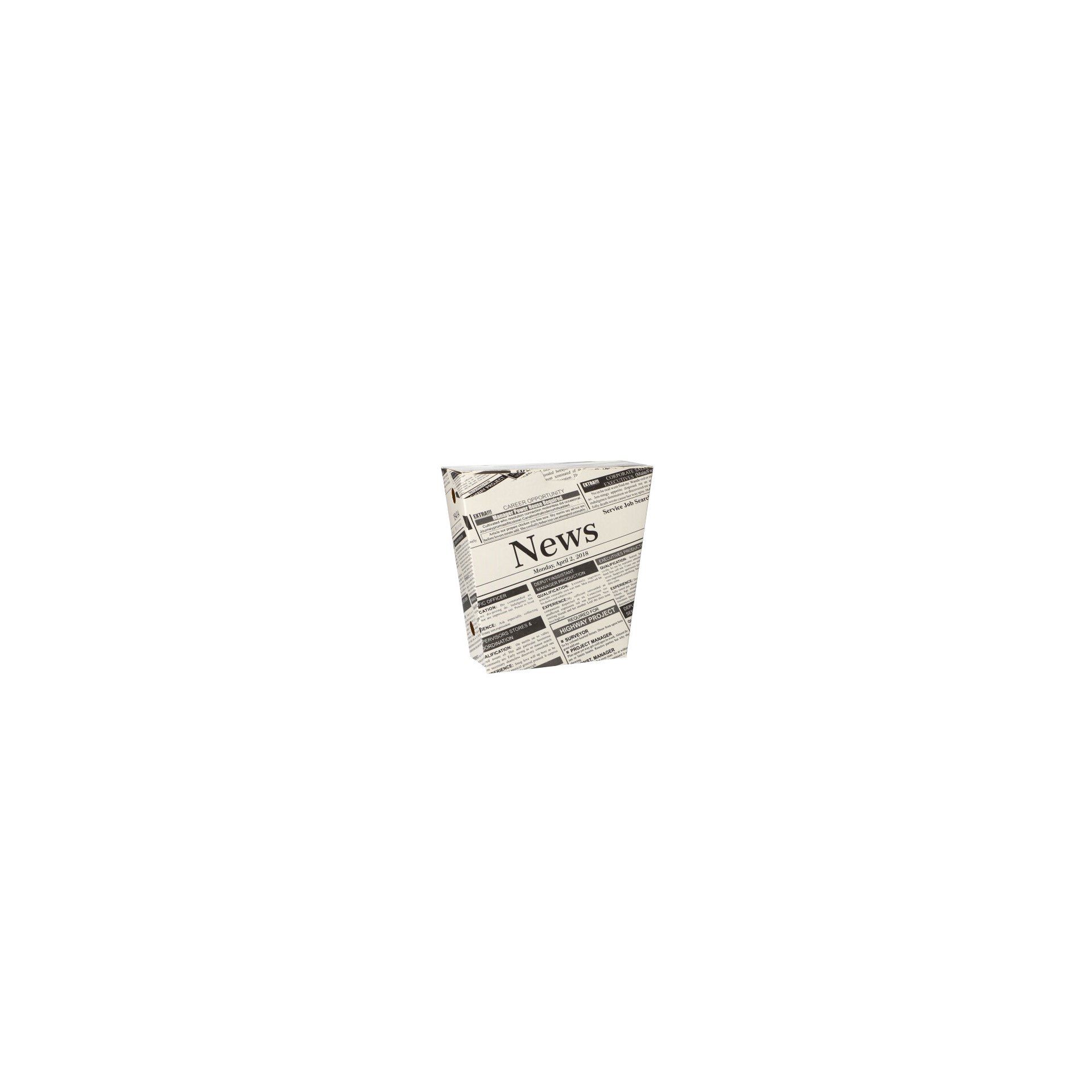 Pommes-Frites-Schütte, Pappe 4,3 cm x 14,5 cm x 11 cm "Newsprint" mit Klappdeckel