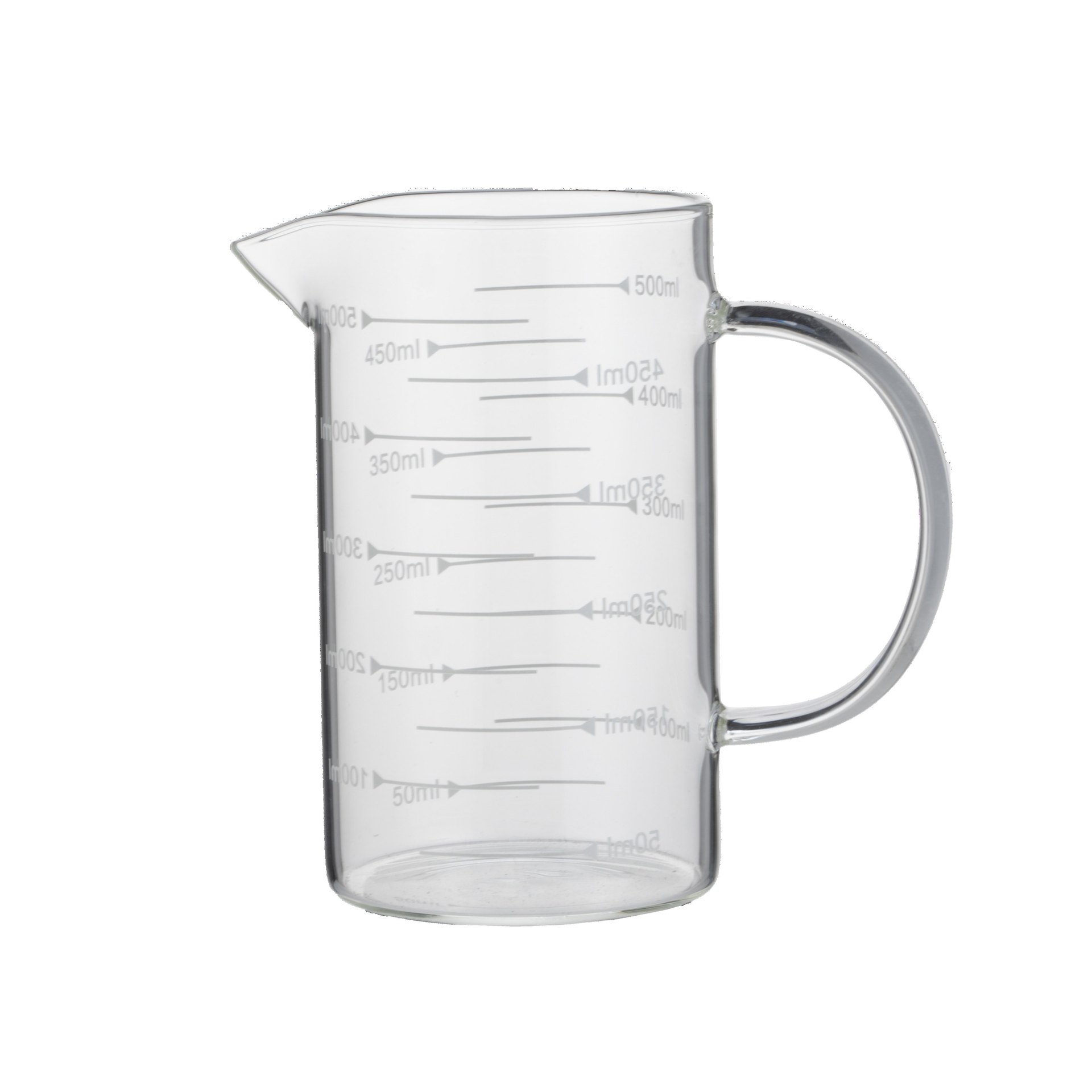 Messbecher, Ø 8 cm, 0,5 ltr., mit 50 ml Skalierung, Borosilikatglas