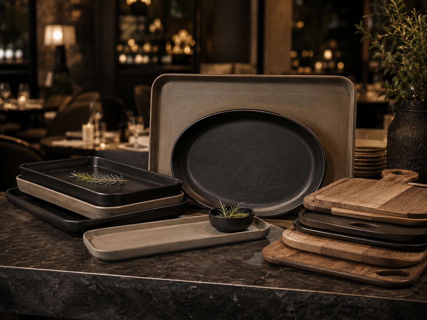 Servierartikel und Tabletts für Gastronomie Service