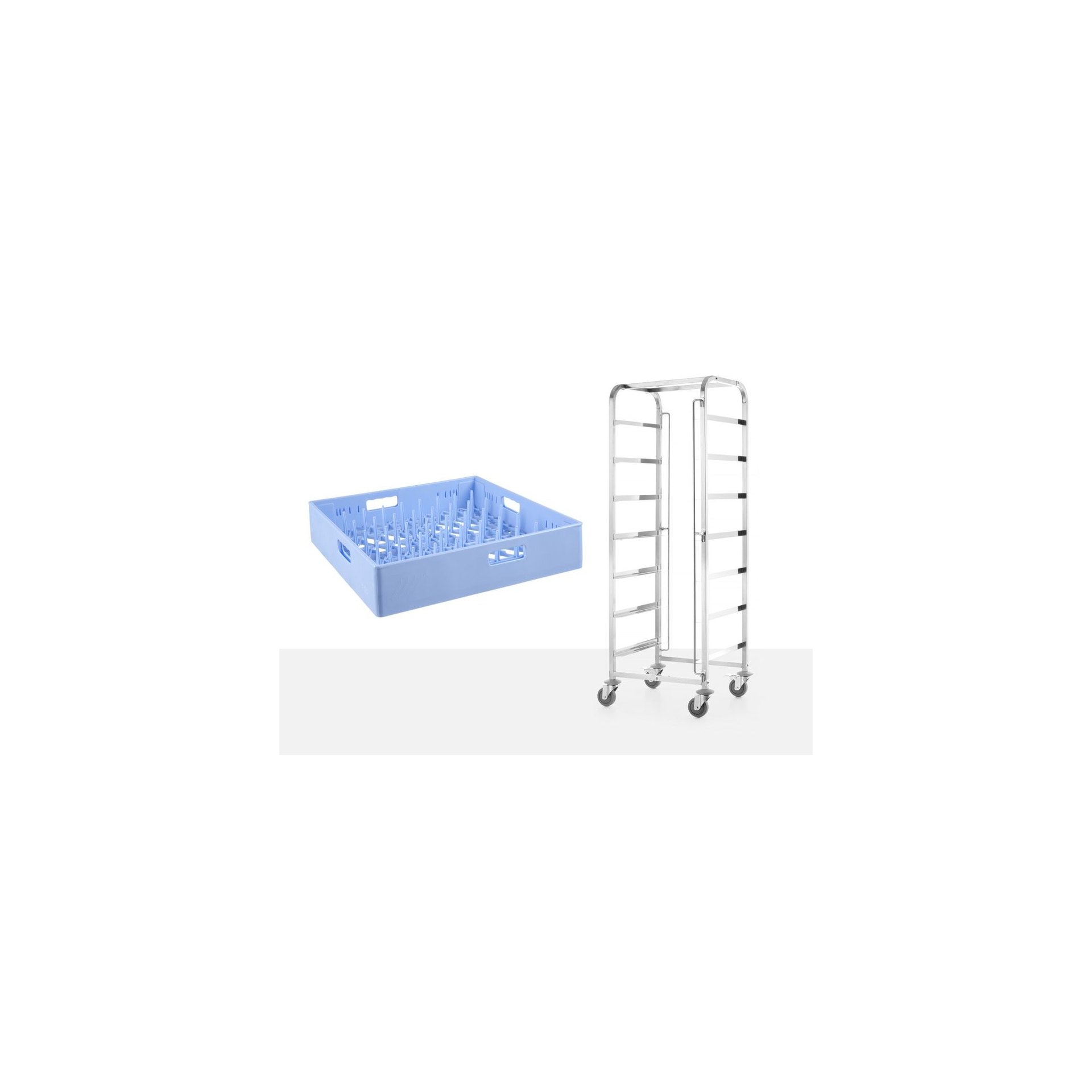 Transportwagen für Spülmaschinenkörbe - 7 Körbe à 500x500 mm, 615x560x(H)1710mm Transportwagen für Spülmaschinenkörbe - 7 Körbe à 500x500 mm, 615x560x(H)1710mm