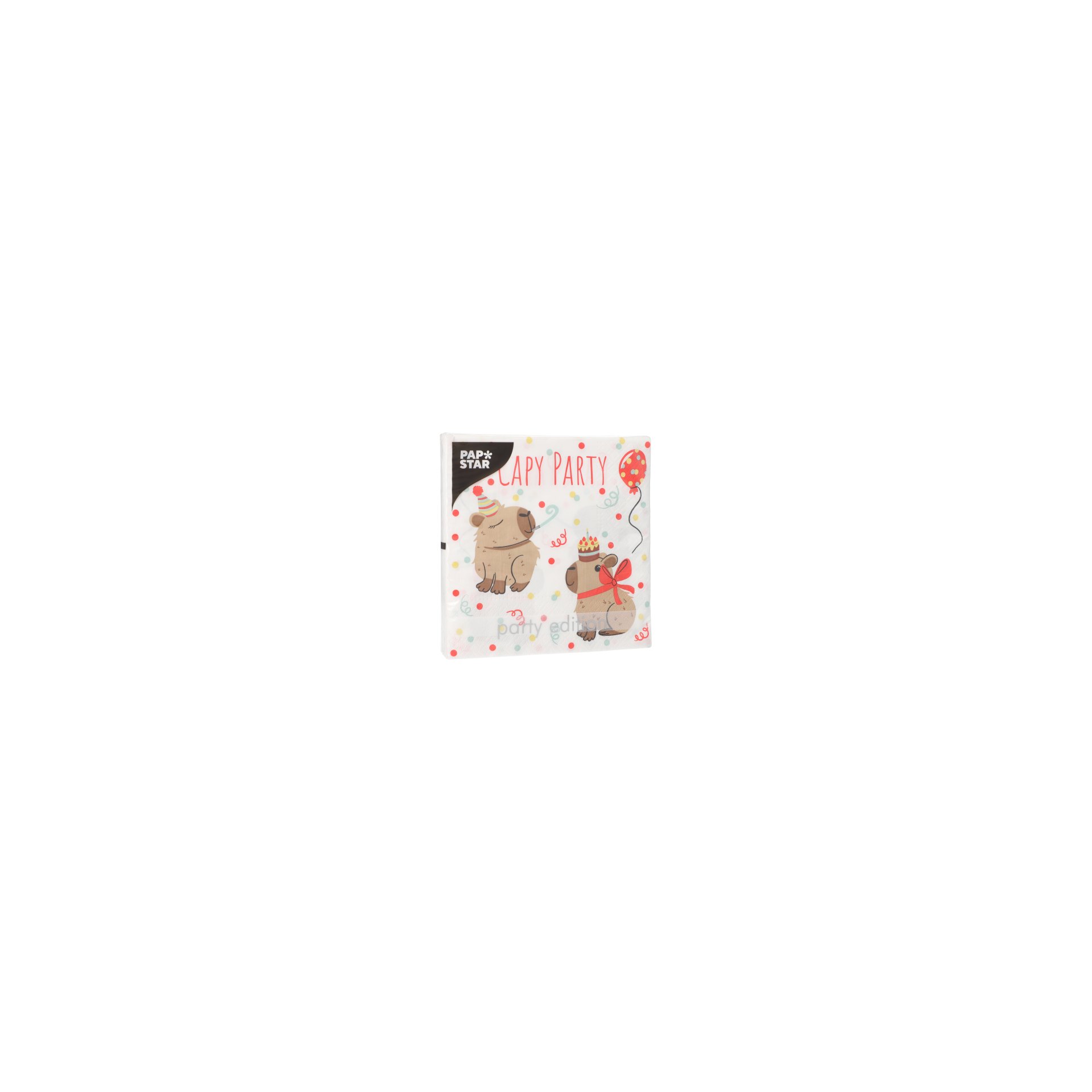 Servietten, 3-lagig 1/4-Falz 33 cm x 33 cm "Capy Party" Servietten, 3-lagig 1/4-Falz 33 cm x 33 cm "Capy Party"