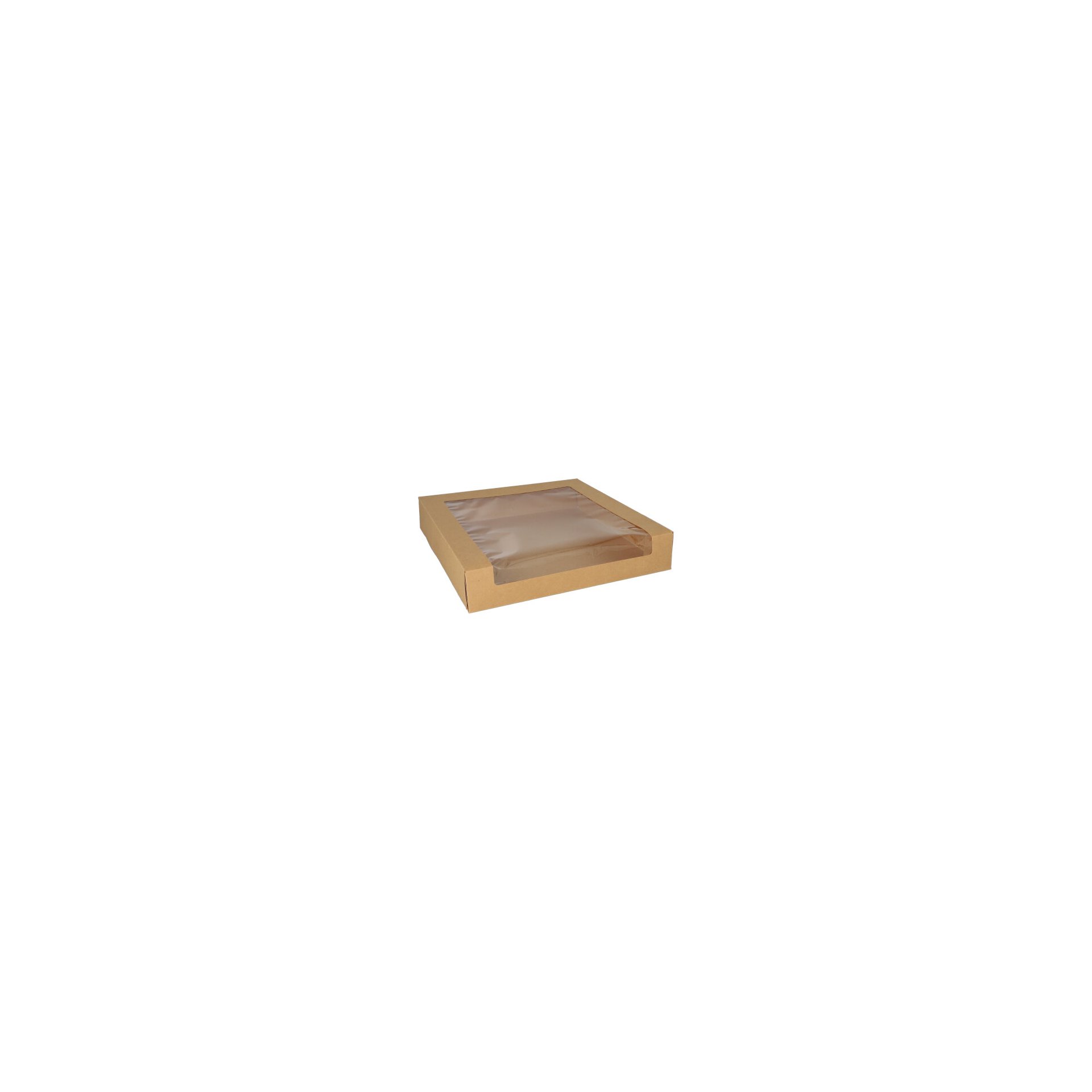 Tortenkartons mit Deckel eckig 5,5 cm x 30 cm x 30 cm mit Sichtfenster aus PLA Tortenkartons mit Deckel eckig 5,5 cm x 30 cm x 30 cm mit Sichtfenster aus PLA