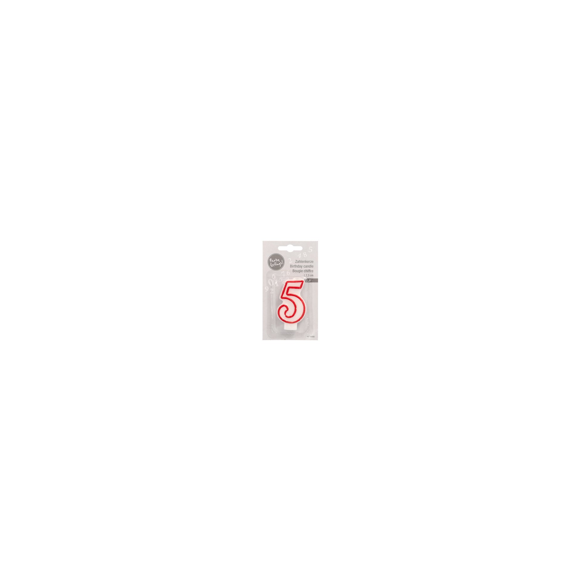 Zahlenkerze 7,3 cm weiss "5" mit rotem Rand Zahlenkerze 7,3 cm weiss "5" mit rotem Rand