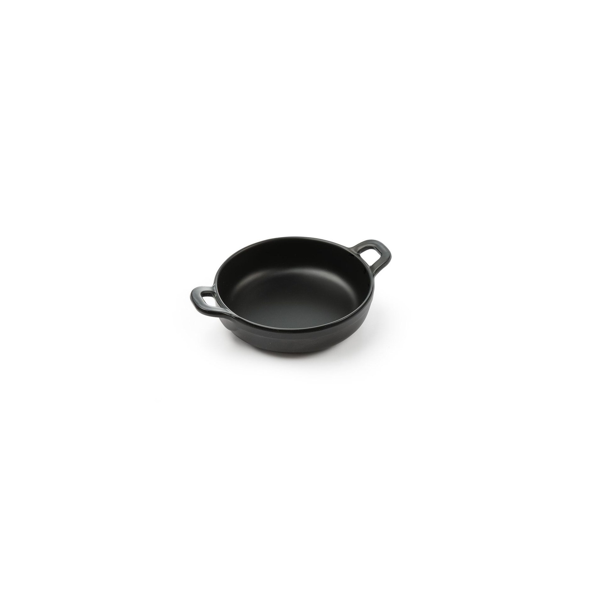 Miniatur-Pfanne aus Melamin, rund, Schwarz, 150x115x(H)37mm Miniatur-Pfanne aus Melamin, rund, Schwarz, 150x115x(H)37mm