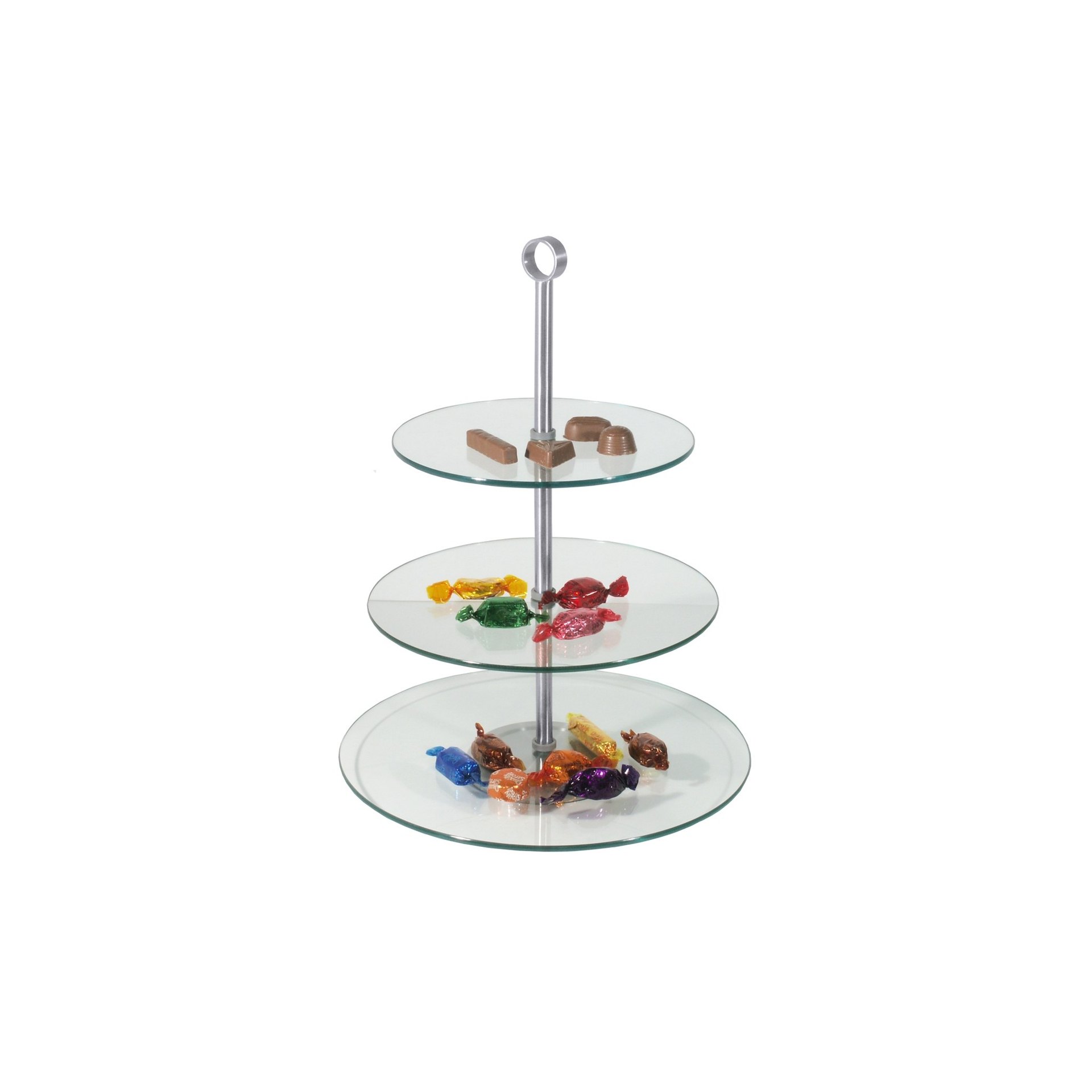 Glas-Etagere , dreistufig, mit zwei Glasscheiben Glas-Etagere , dreistufig, mit zwei Glasscheiben