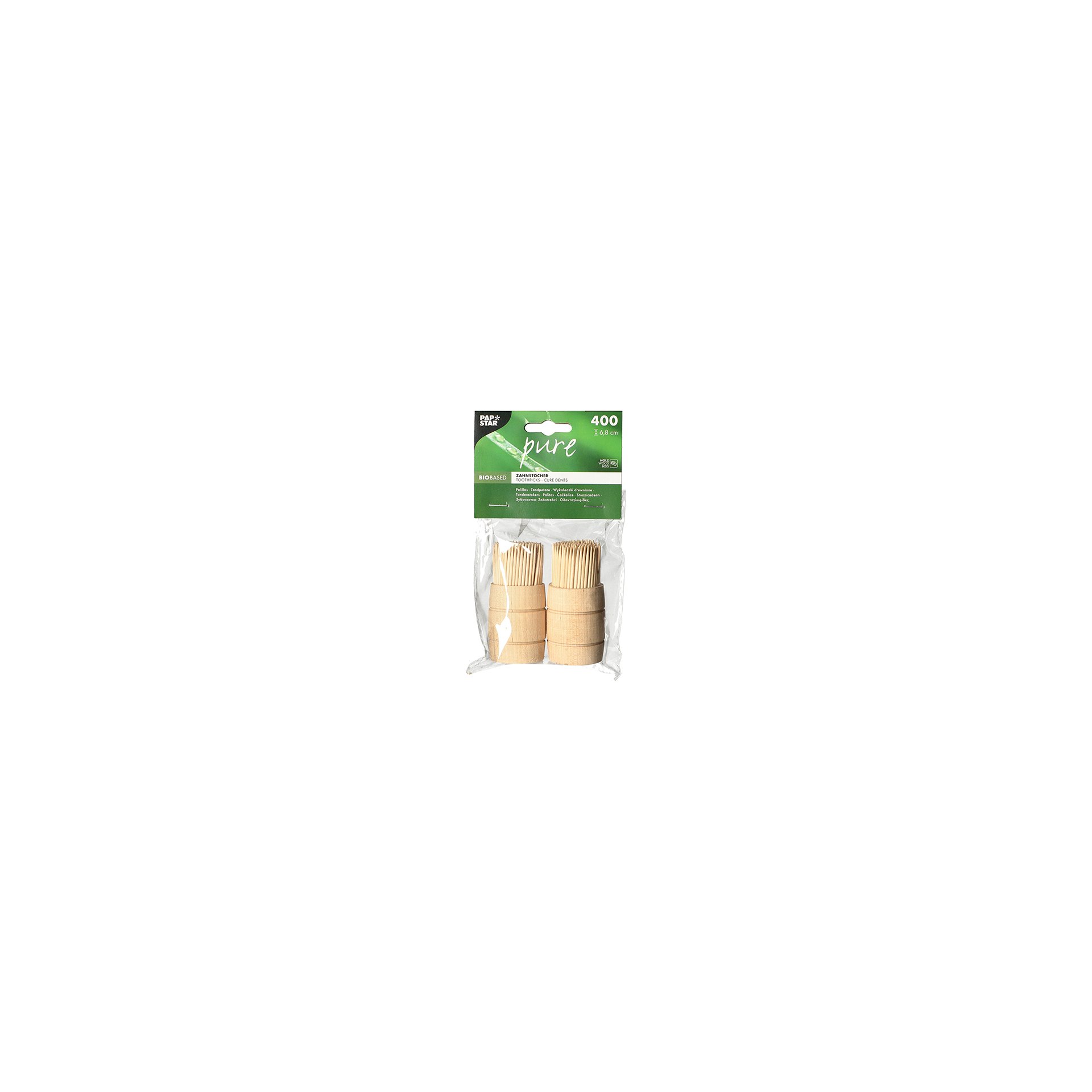 Zahnstocher, Holz "pure" rund 6,8 cm im Spender aus Holz