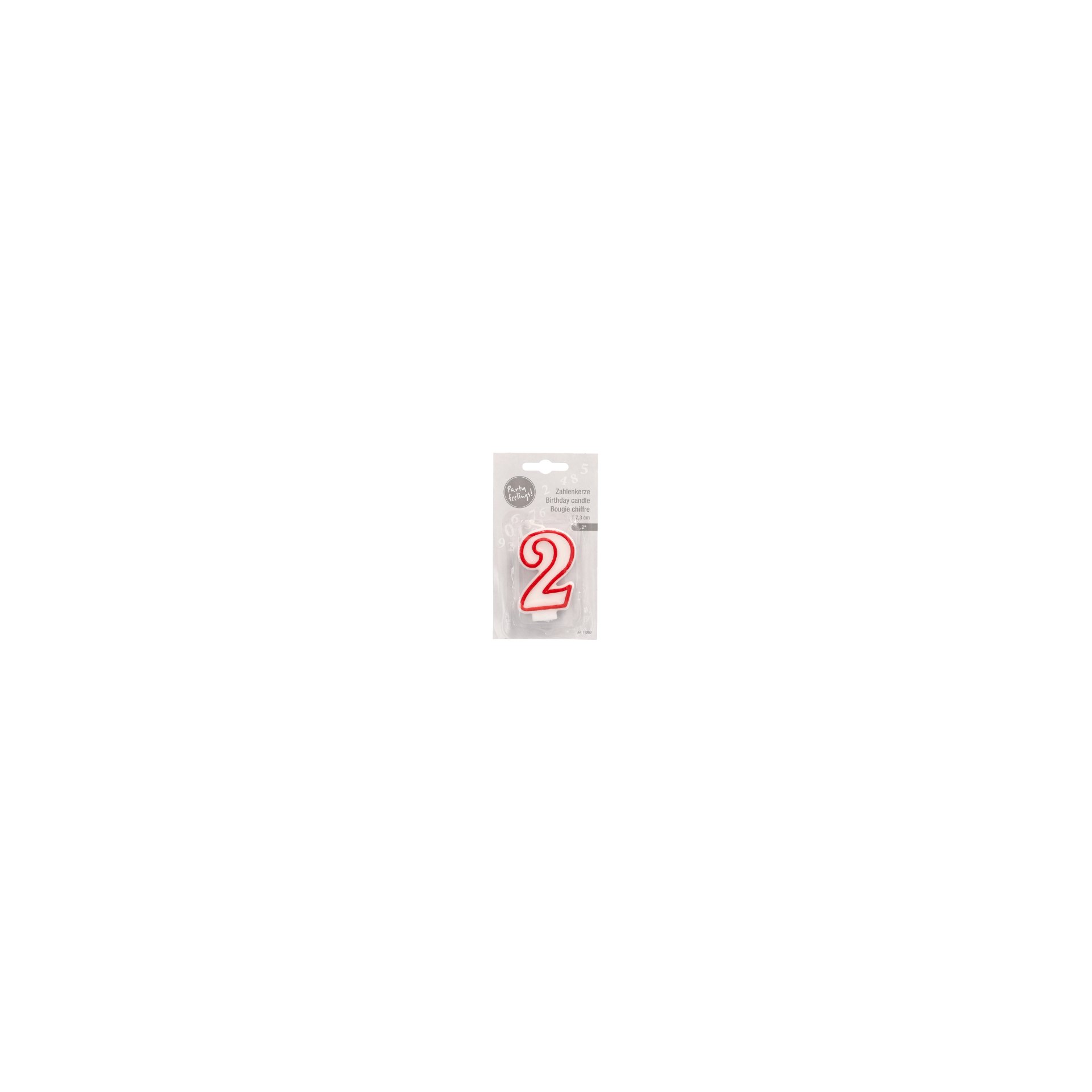 Zahlenkerze 7,3 cm weiss "2" mit rotem Rand Zahlenkerze 7,3 cm weiss "2" mit rotem Rand