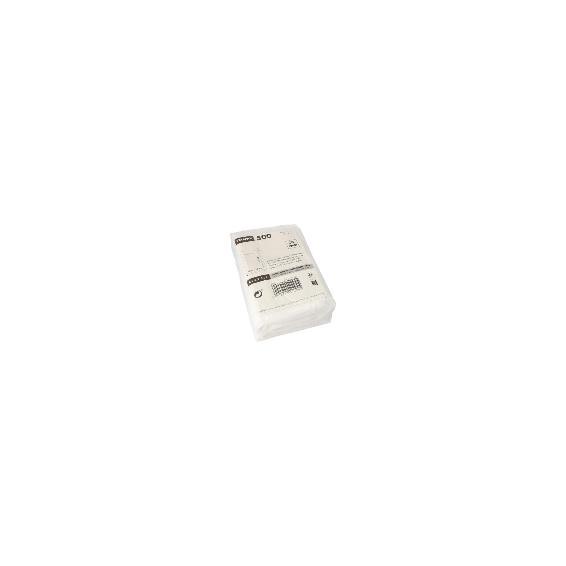 Hemdchen-Tragetaschen, HDPE 48 cm x 27 cm x 12 cm weiss