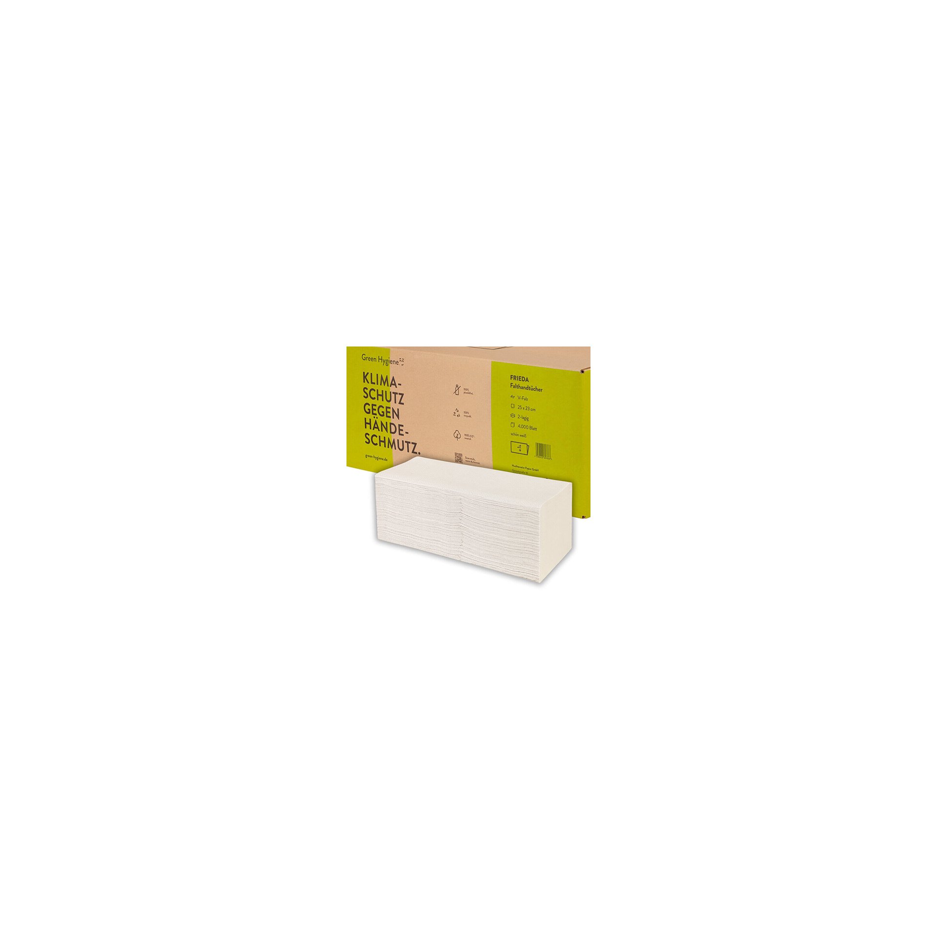 Blatt "Green Hygiene" Handtuchpapier "FRIEDA" V-Falz 23 cm x 25 cm 2-lagig (20x200)