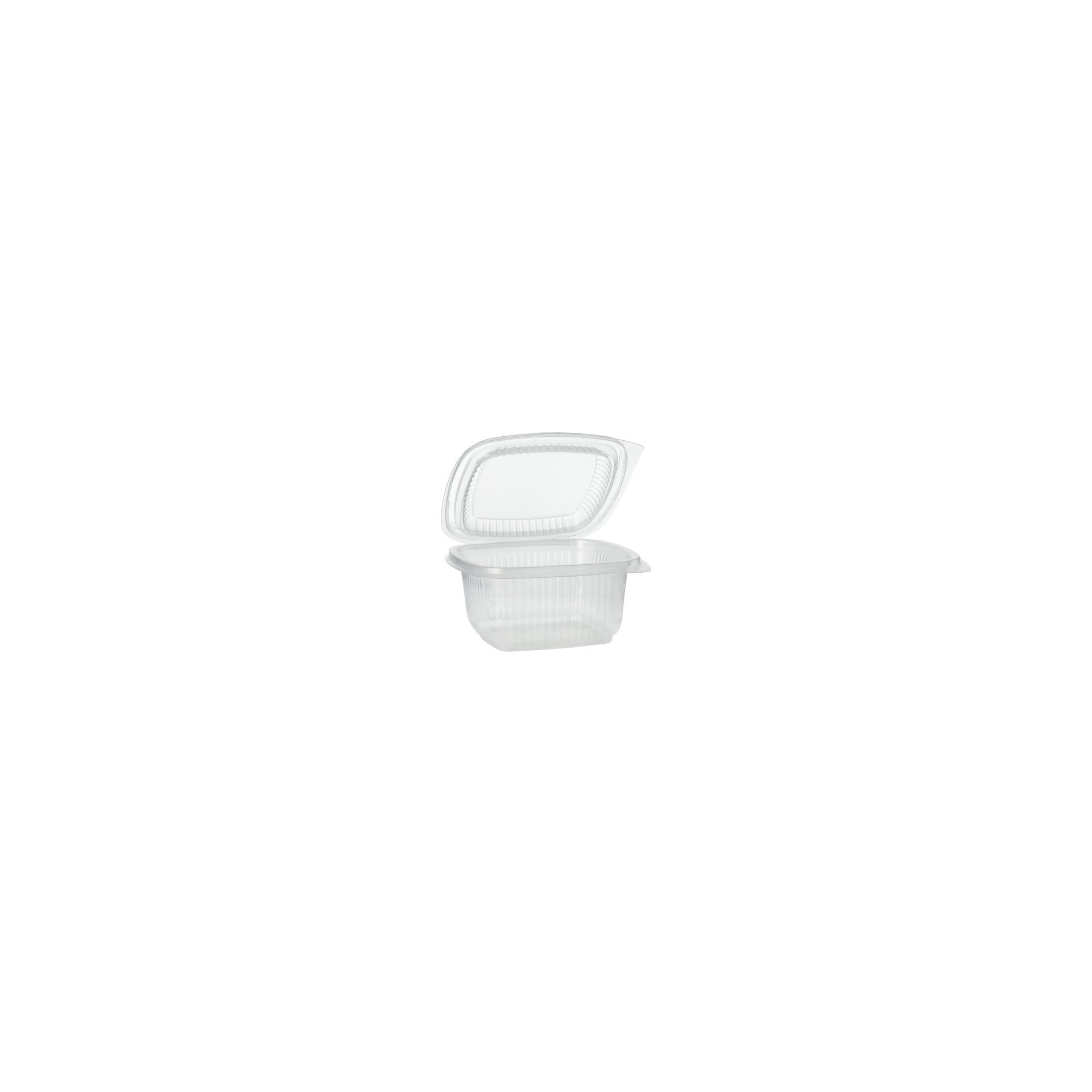 Verpackungsbecher mit Klappdeckeln, PP rechteckig 500 ml 6,3 cm x 12,5 cm x 13,1 cm transparent