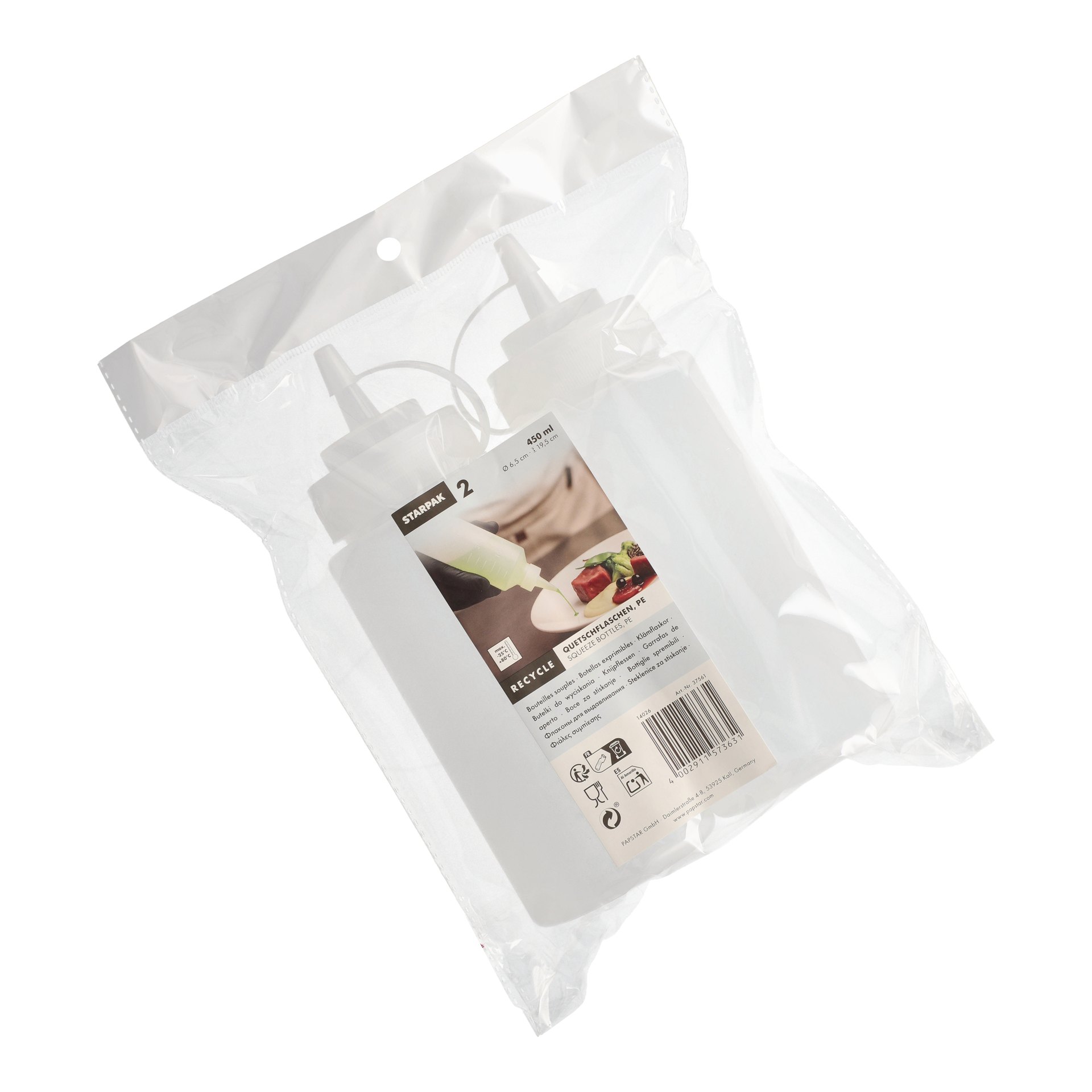 Quetschflaschen LDPE (virgin) rund 450 ml Ø 6,5 cm · 19,5 cm transparent