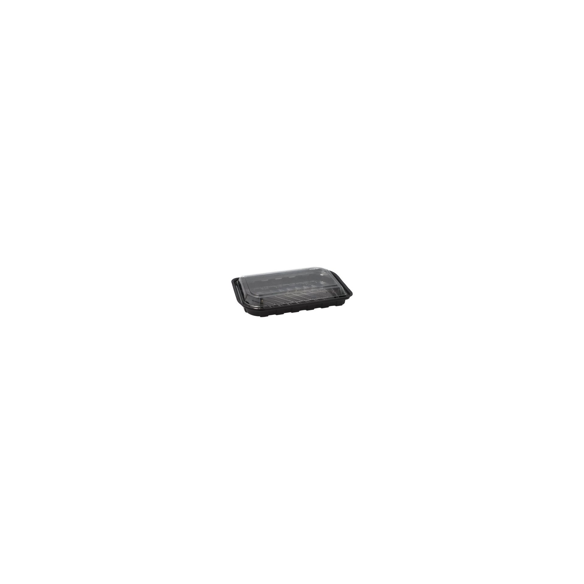 Sushi-Schalen R-PET rechteckig 21 cm x 13 cm x 4,3 cm schwarz mit transparentem Deckel Sushi-Schalen R-PET rechteckig 21 cm x 13 cm x 4,3 cm schwarz mit transparentem Deckel