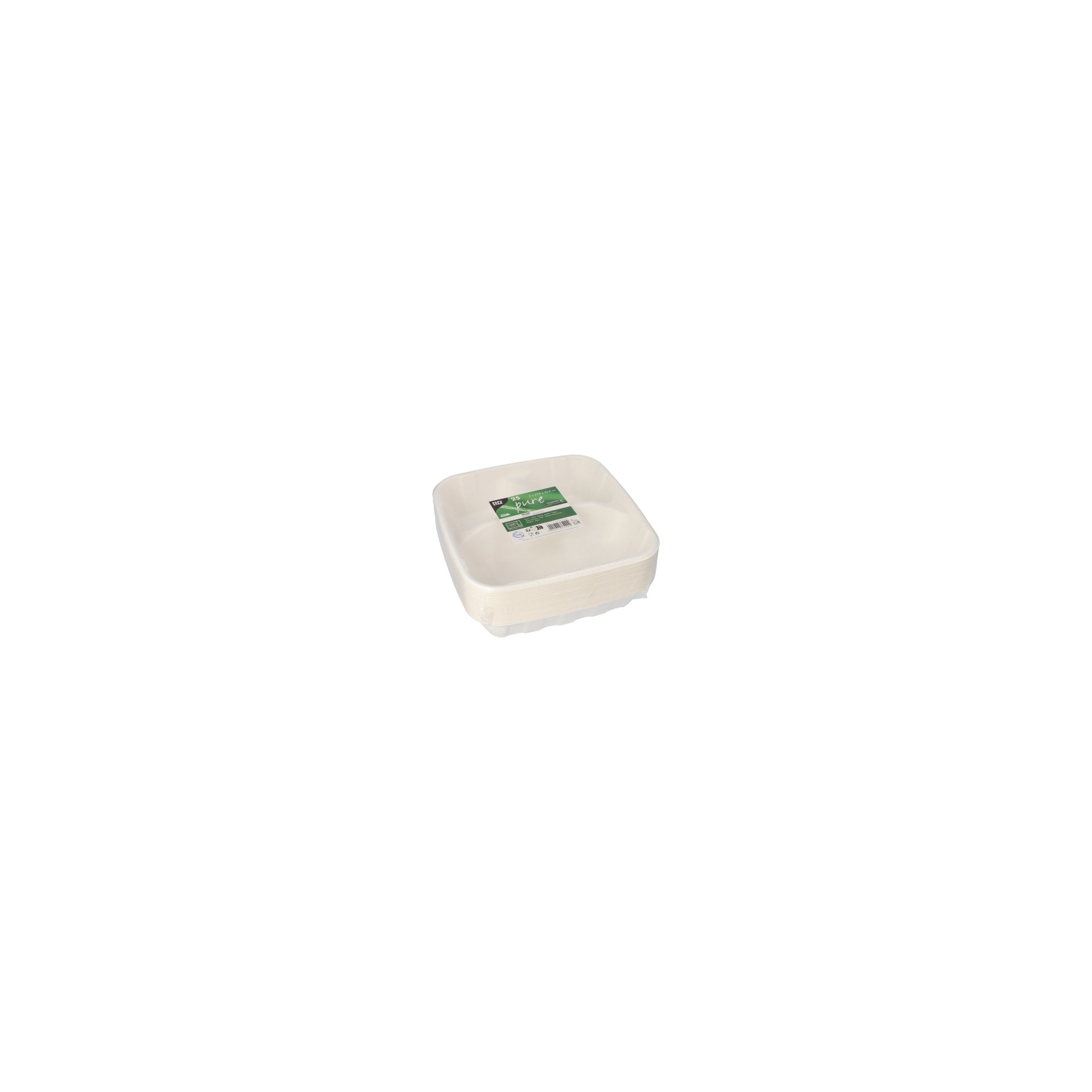 Teller Zuckerrohr "pure" 3-geteilt 5 cm x 22,8 cm x 22,8 cm