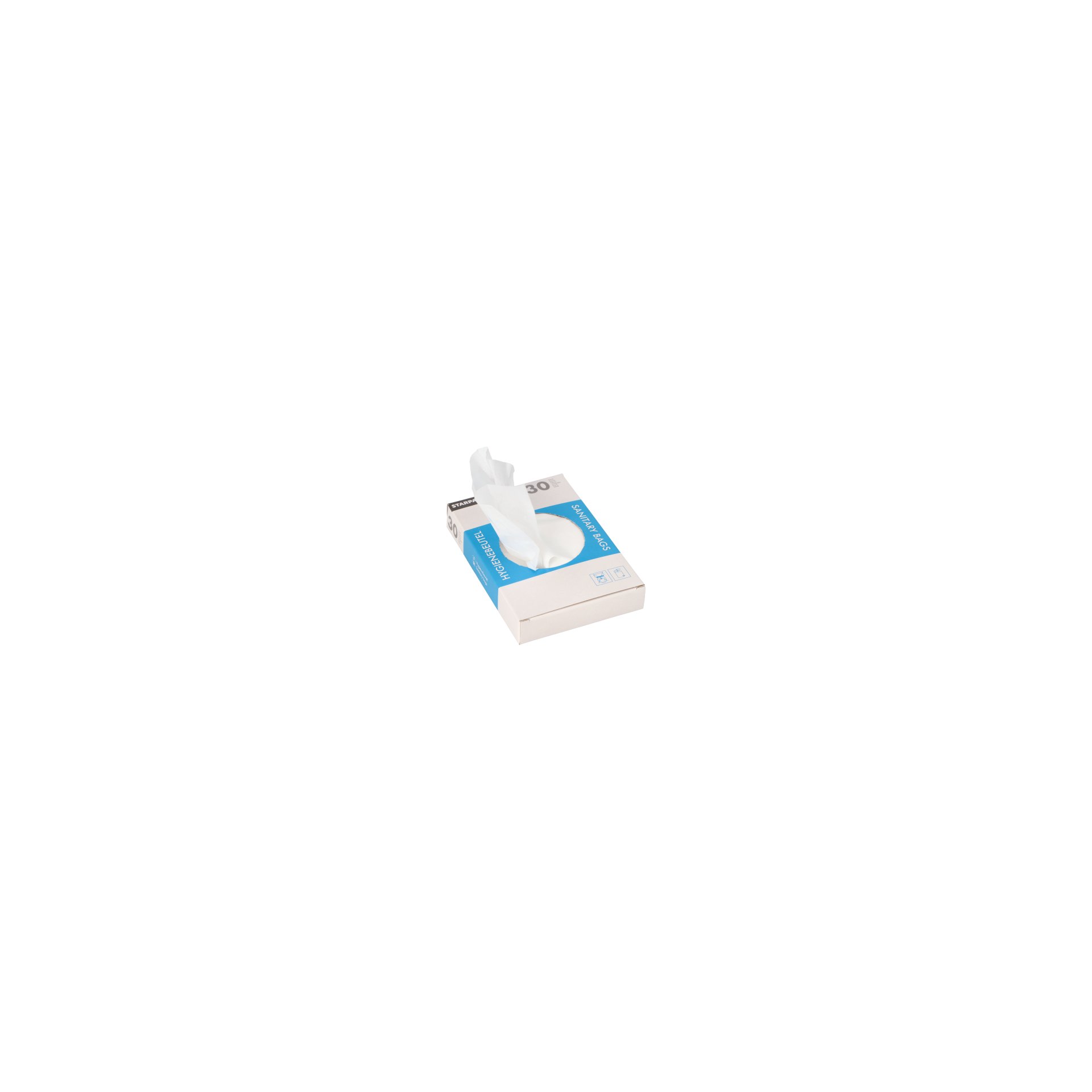 Hygienebeutel 28,5 cm x 8 cm x 7 cm weiss im Spenderkarton Hygienebeutel 28,5 cm x 8 cm x 7 cm weiss im Spenderkarton