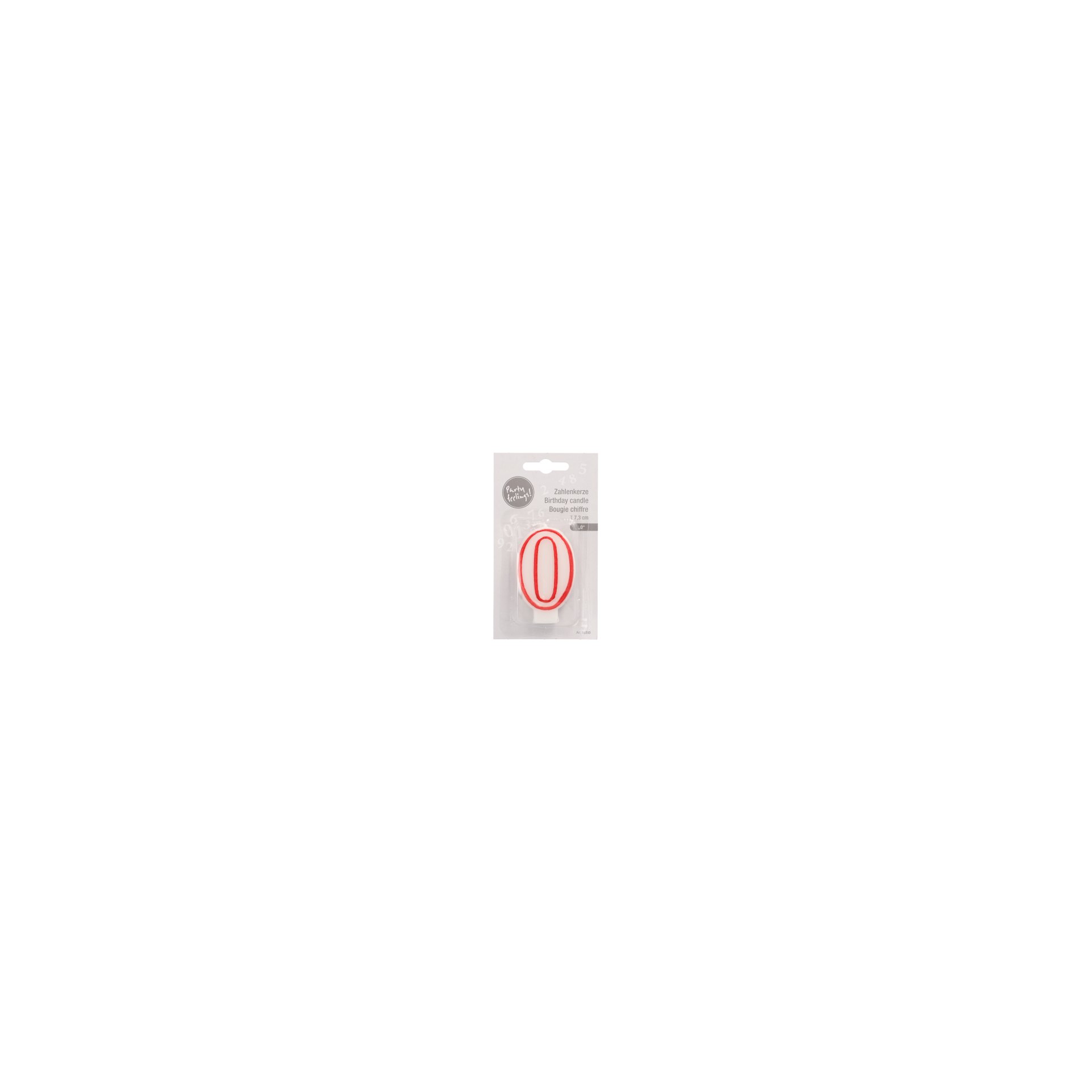 Zahlenkerze 7,3 cm weiss "0" mit rotem Rand Zahlenkerze 7,3 cm weiss "0" mit rotem Rand
