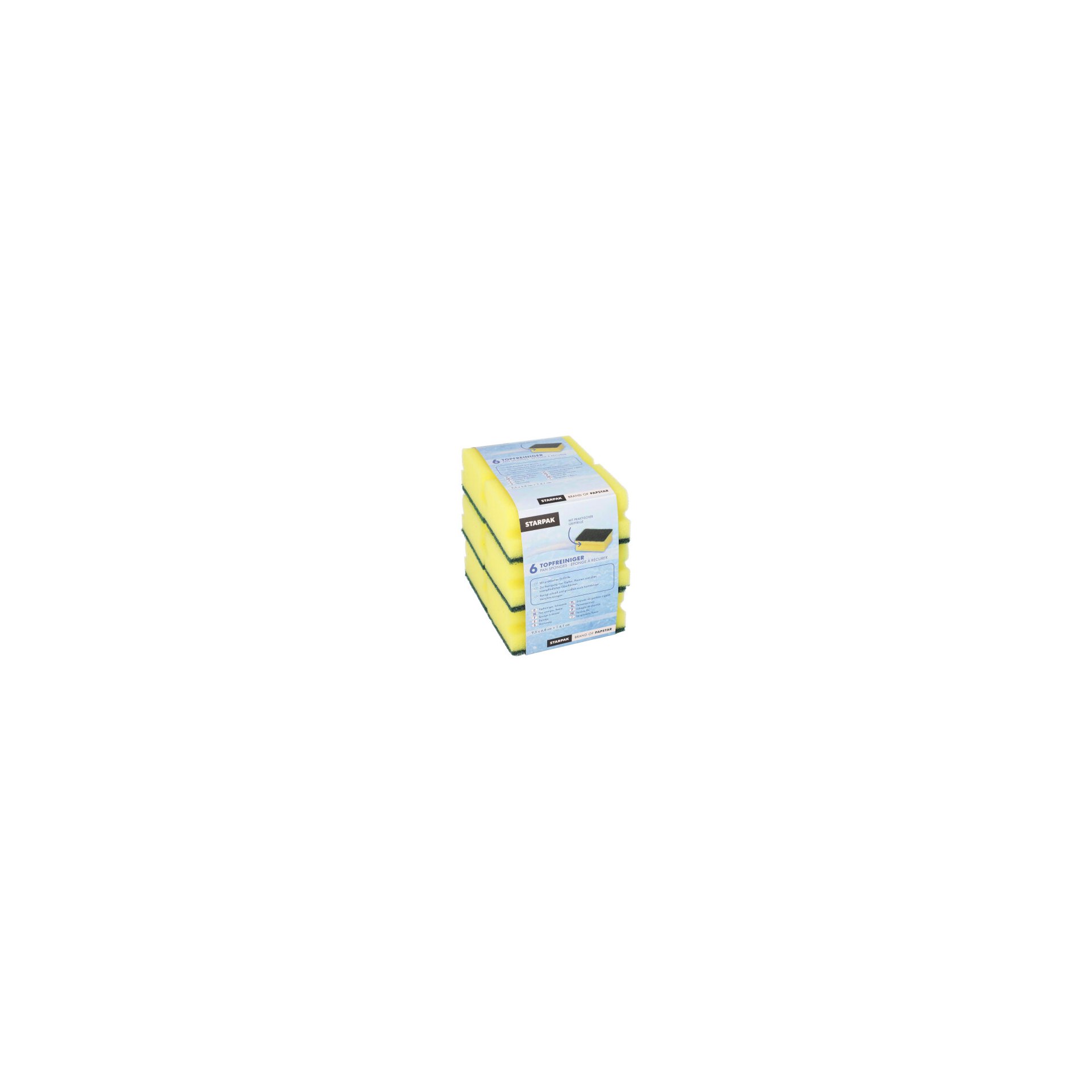 Topfreiniger, Schwamm eckig 4,1 cm x 9,5 cm x 6,8 cm gelb/grün mit Griffrille, kratzend Topfreiniger, Schwamm eckig 4,1 cm x 9,5 cm x 6,8 cm gelb/grün mit Griffrille, kratzend