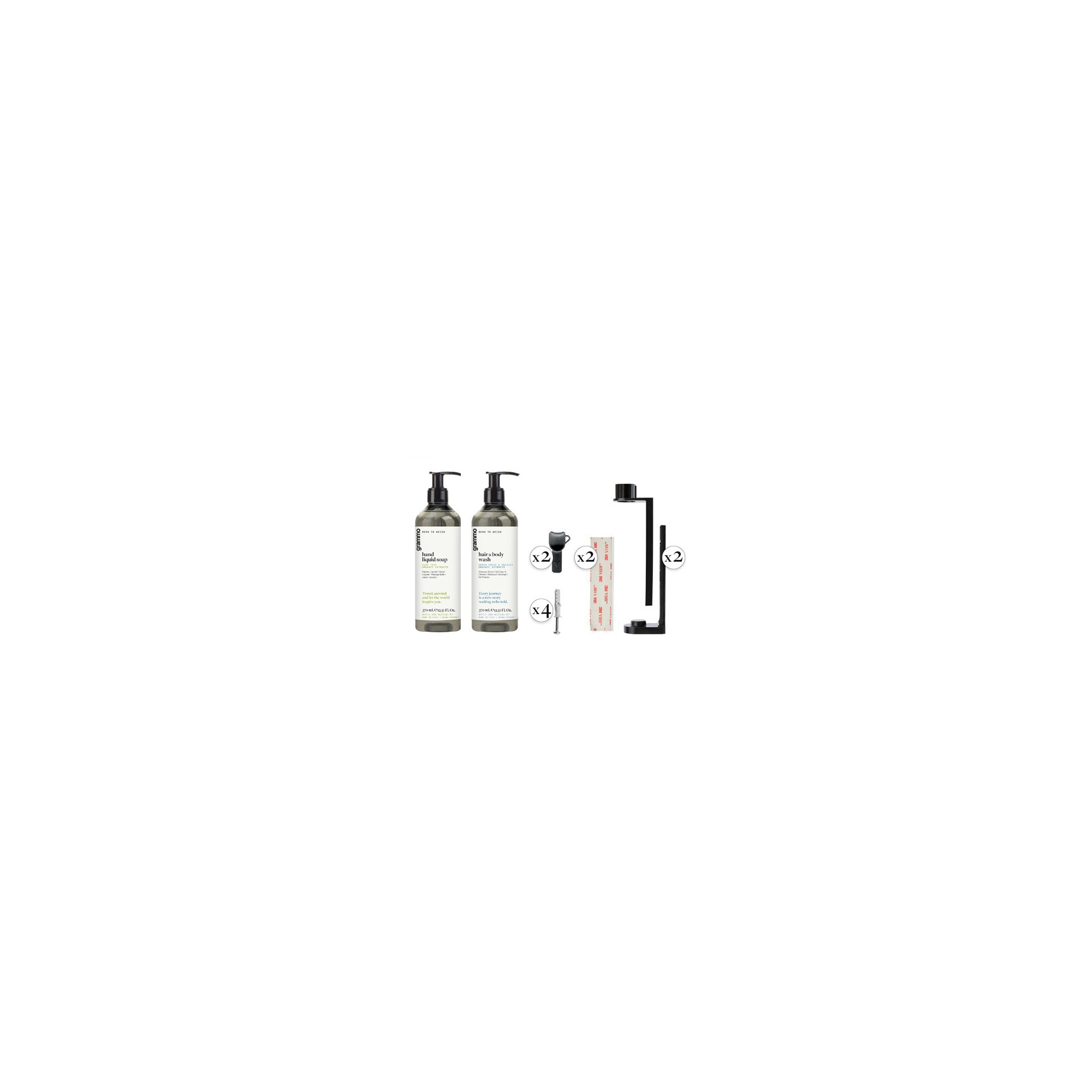 Hand & Body Starter Kit "grammo" , Pumpspender inkl. Wandhalter schwarz