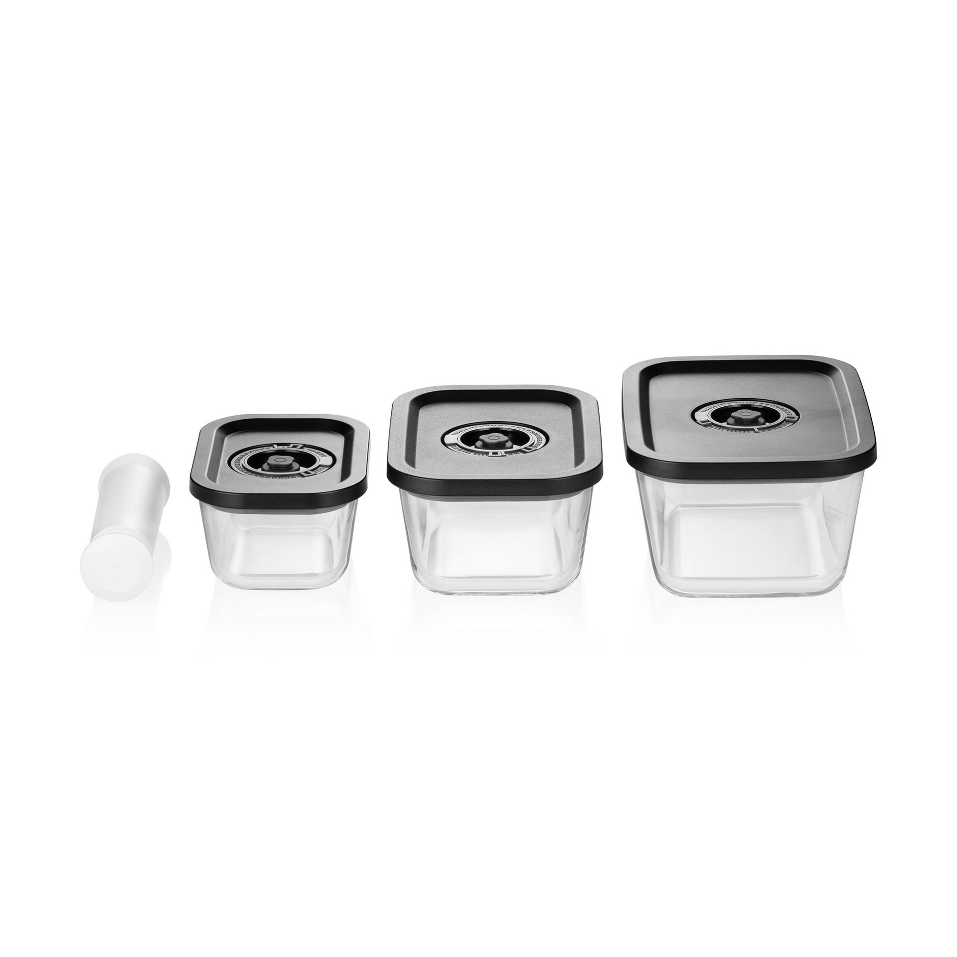 Frischhaltedosen Set mit ABS Deckel, 3-teilig, mit manueller Vakuum Pumpe, Borosilikatglas