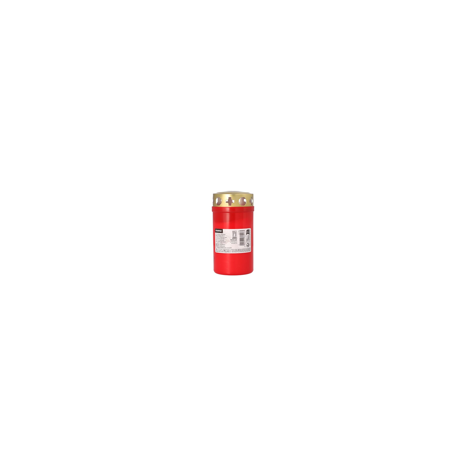 Grablicht mit Golddeckel rund Ø 6,4 cm · 12,5 cm rote Hülle