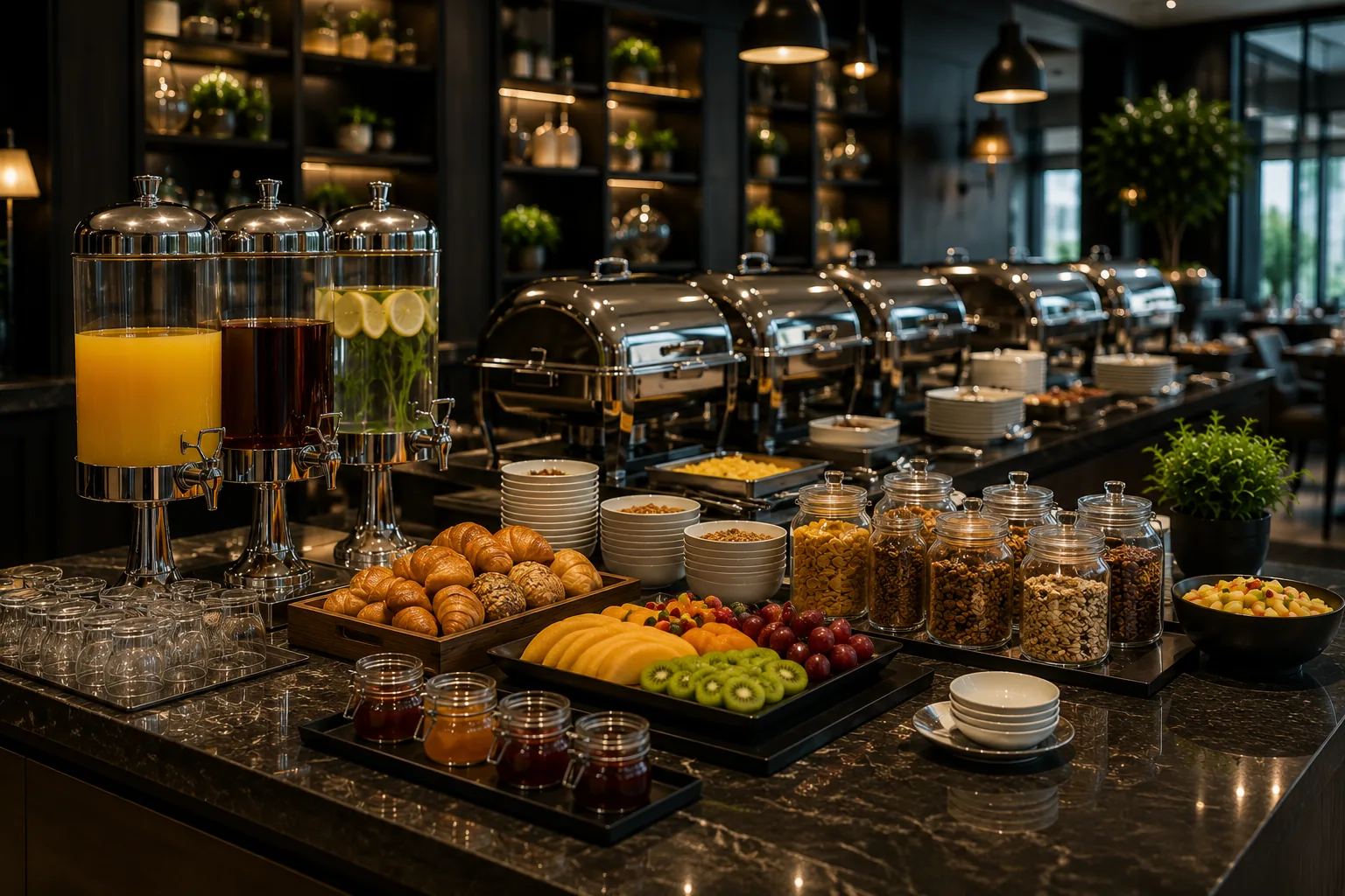 Speisenpräsentation am Buffet mit Buffetplatten und Präsentationssystemen