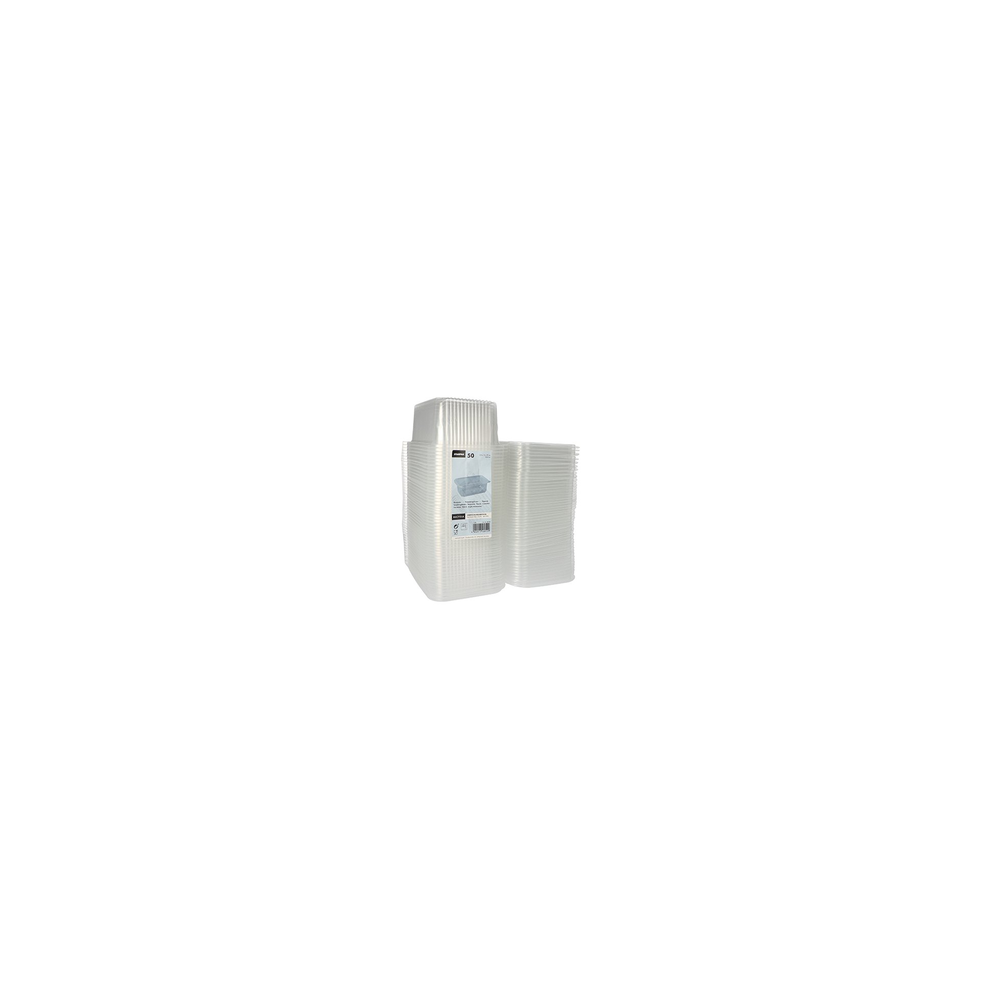 Verpackungsbecher mit Klappdeckeln, PP rechteckig 1000 ml 7,4 cm x 13,1 cm x 19,1 cm transparent