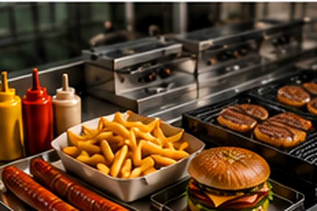 Ausstattung für Pommes Currywurst und Burger im Imbiss