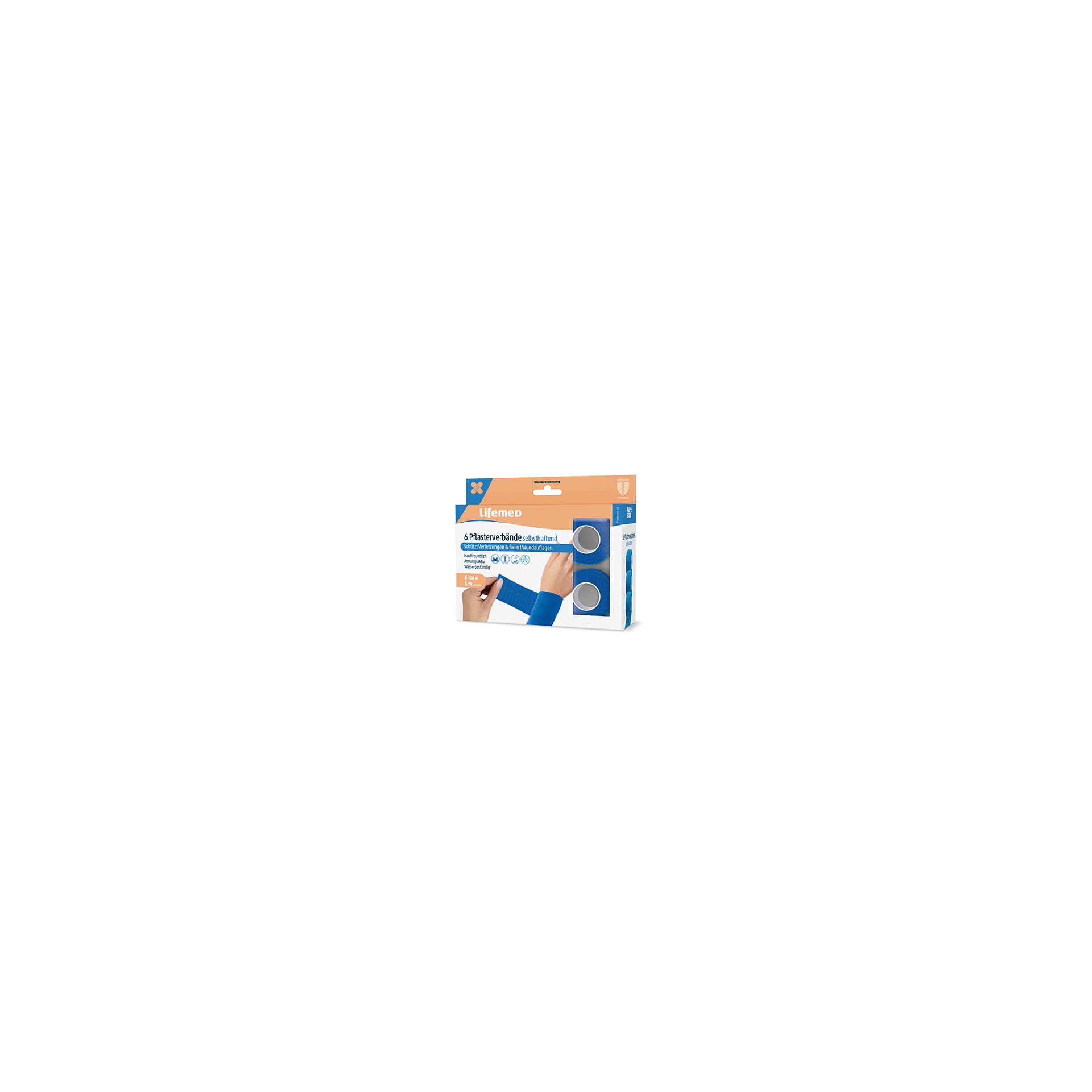 Rollen Pflaster / Bandagen selbsthaftend 5 m x 5 cm blau