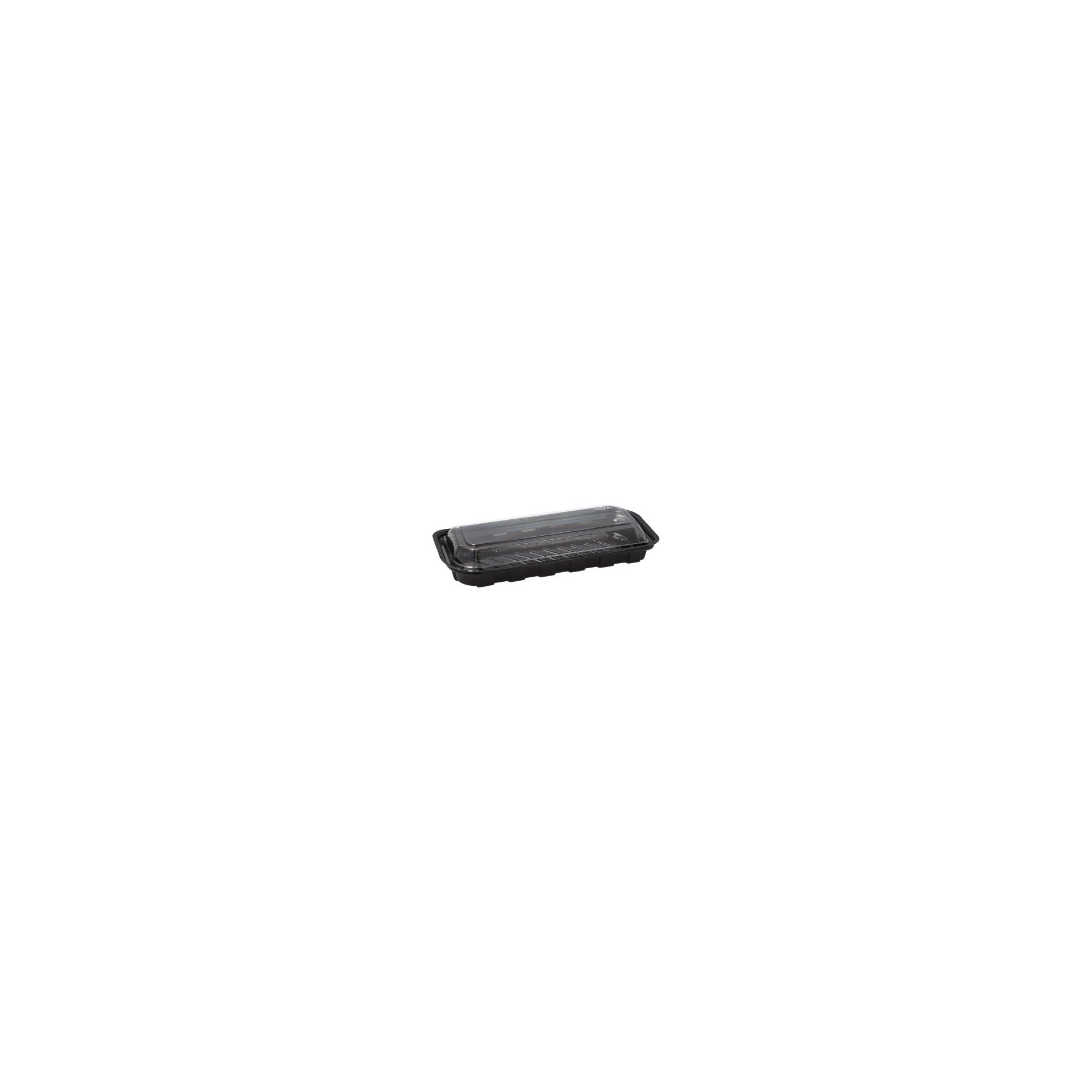 Sushi-Schalen R-PET rechteckig 21 cm x 8,8 cm x 4,3 cm schwarz mit transparentem Deckel