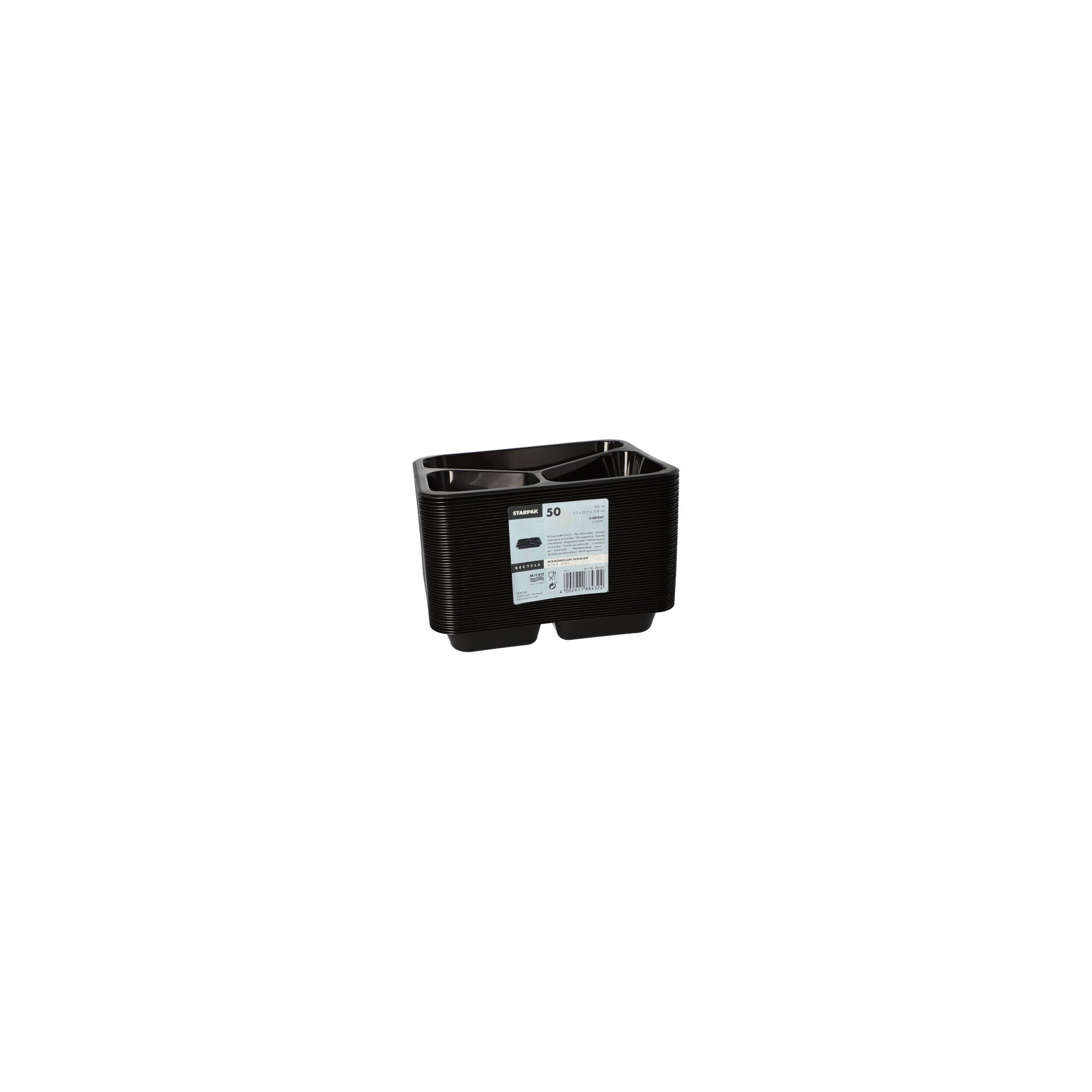 Mikrowellenschalen, PP 3-geteilt 765 ml 3,2 cm x 22,7 cm x 17,8 cm schwarz