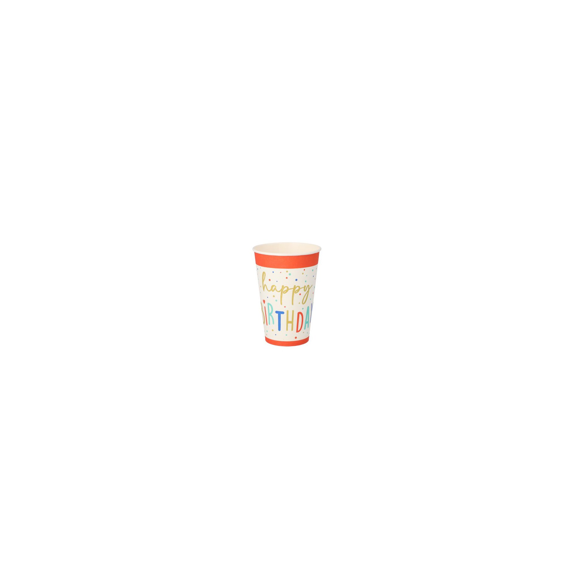 Trinkbecher, Pappe 0,2 l Ø 7 cm · 9,7 cm weiss "Happy Birthday"