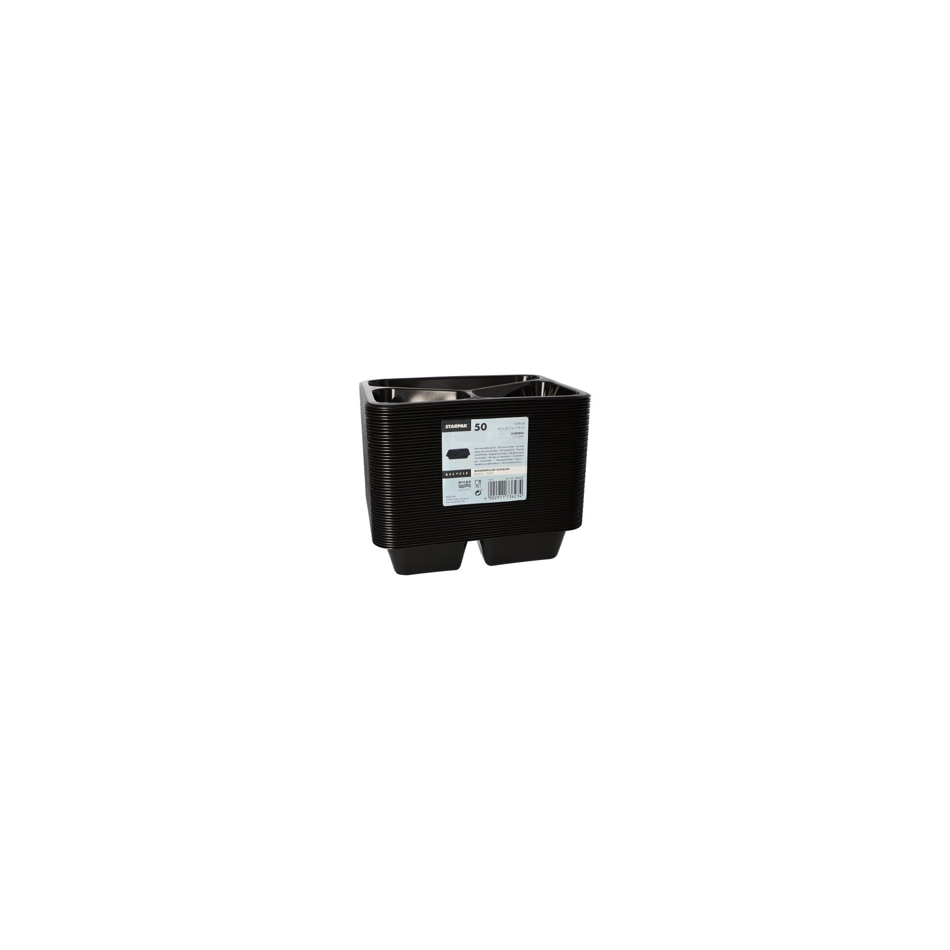 Mikrowellenschalen, PP 3-geteilt 1095 ml 4,9 cm x 22,7 cm x 17,8 cm schwarz