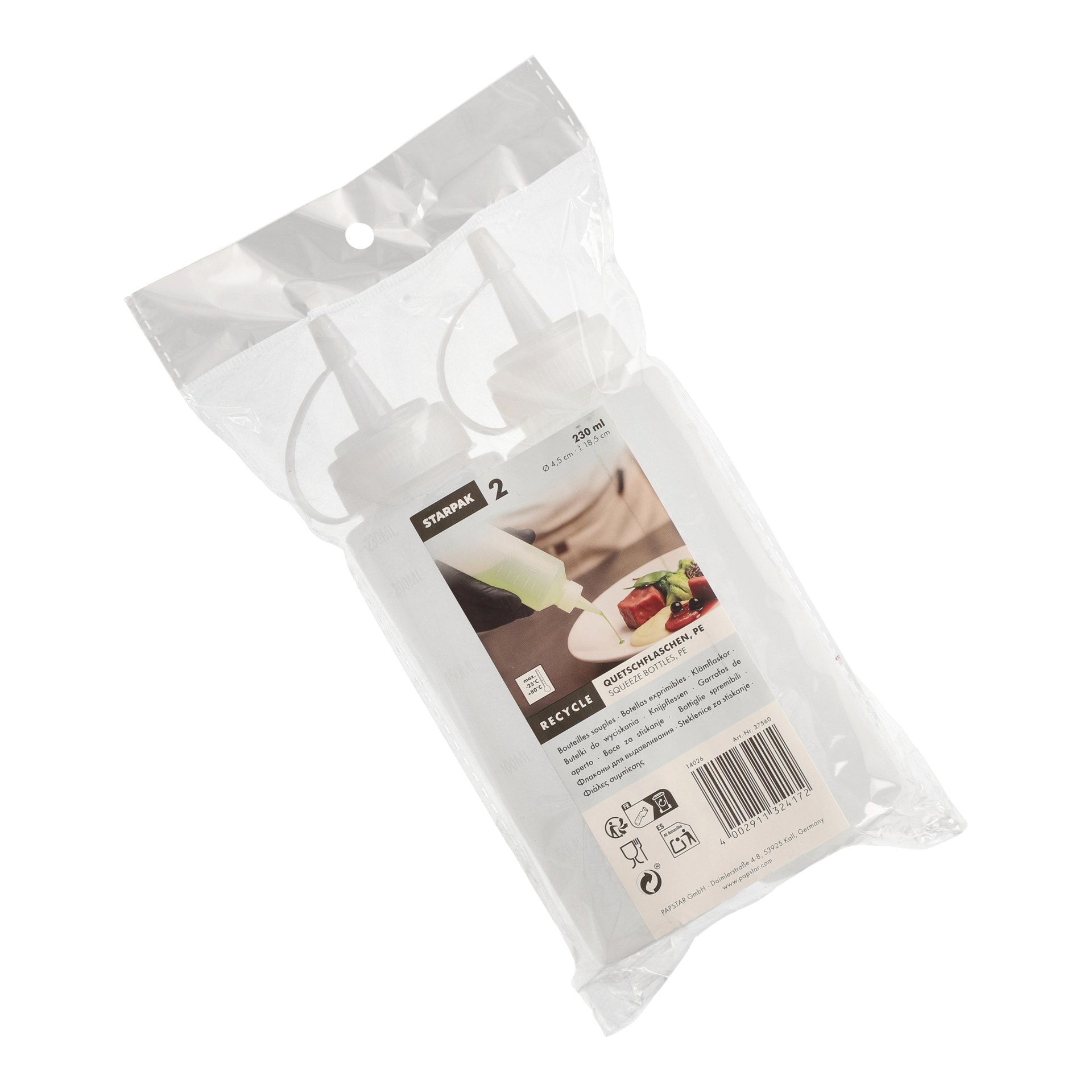 Quetschflaschen LDPE (virgin) rund 230 ml Ø 4,5 cm · 18,5 cm transparent Quetschflaschen LDPE (virgin) rund 230 ml Ø 4,5 cm · 18,5 cm transparent