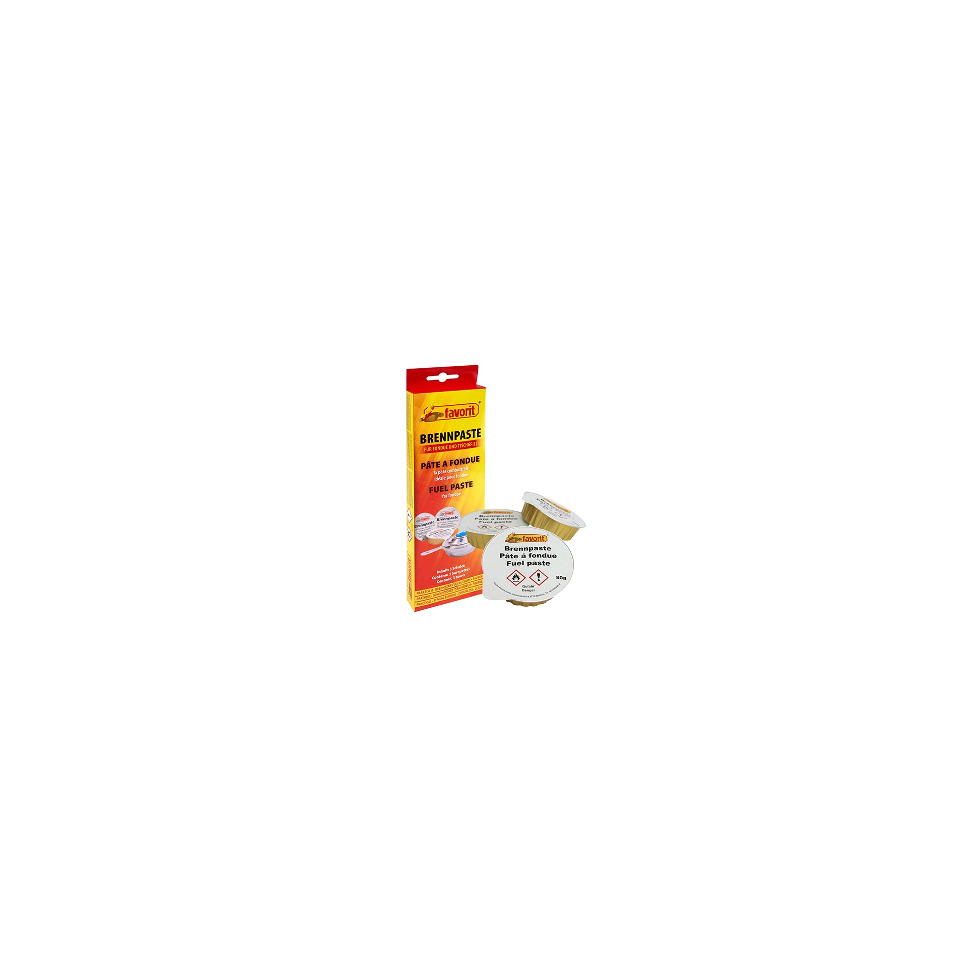 "favorit" Sicherheits-Brennpasten Ø 9 cm · 2,5 cm Aluschale; Set 3 x 80 g