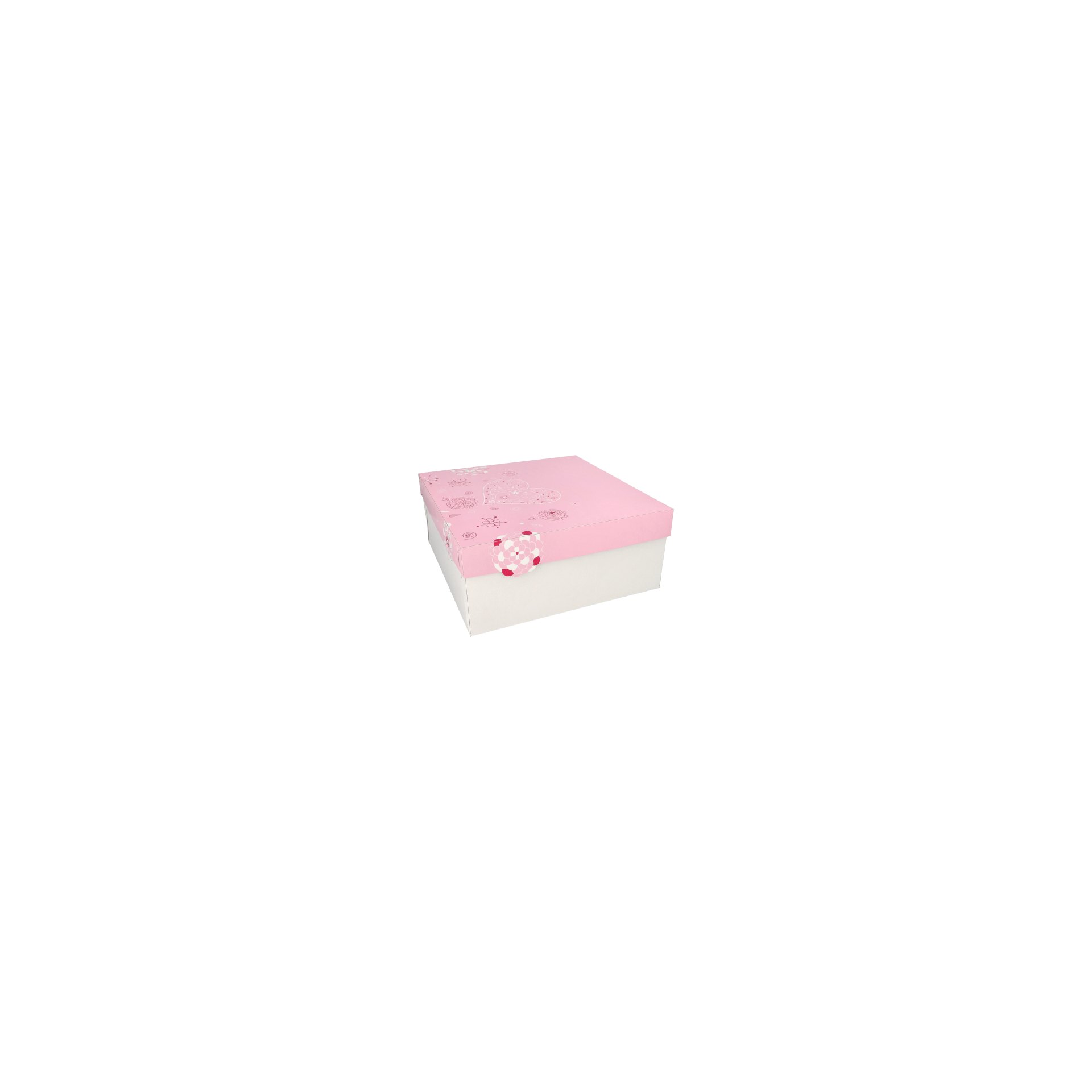 Tortenkartons, mit Deckel, Pappe eckig 30 cm x 30 cm x 13 cm weiss/rosa "Lovely Flowers" Tortenkartons, mit Deckel, Pappe eckig 30 cm x 30 cm x 13 cm weiss/rosa "Lovely Flowers"