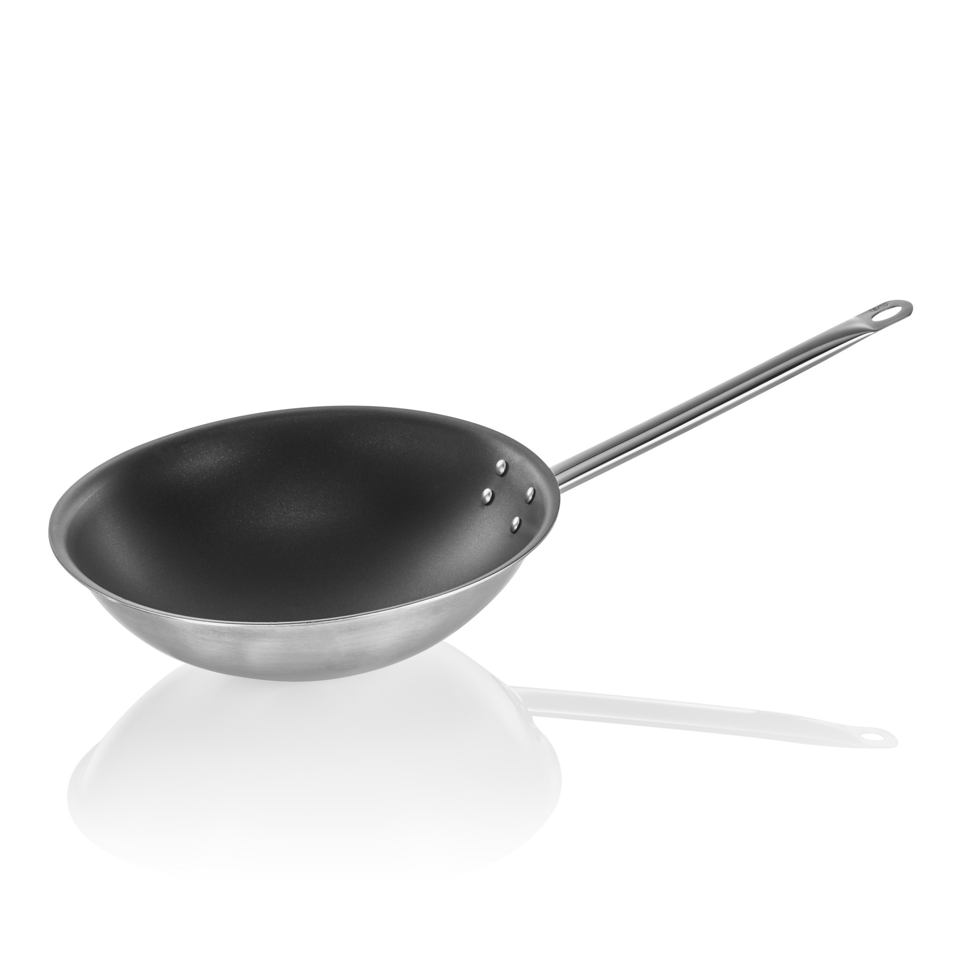Wok mit Antihaftbeschichtung und rundem Boden, Ø 38 cm, Chromnickelstahl Wok mit Antihaftbeschichtung und rundem Boden, Ø 38 cm, Chromnickelstahl