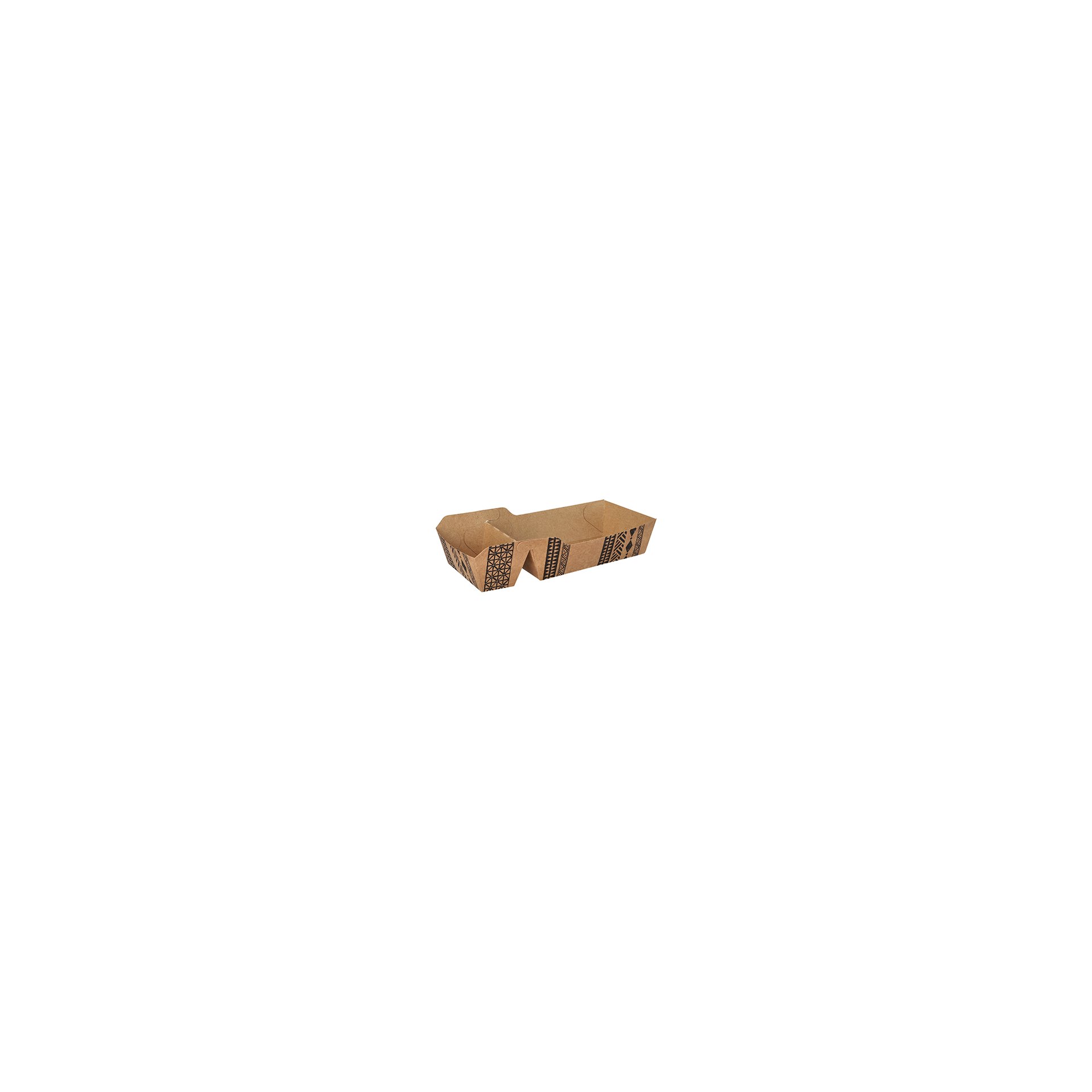 Pommes-Frites-Trays, Pappe 2-geteilt 3,5 cm x 7 cm x 16,2 cm braun "Maori" mittel Pommes-Frites-Trays, Pappe 2-geteilt 3,5 cm x 7 cm x 16,2 cm braun "Maori" mittel