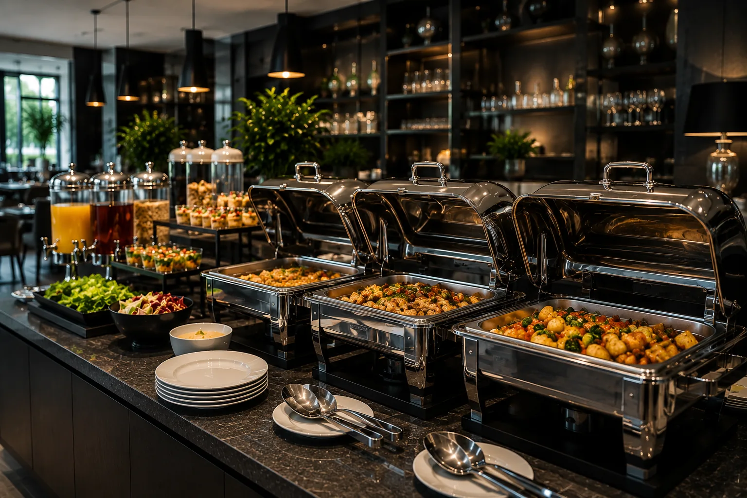 Warmbuffet mit Chafing Dishes für Gastronomie und Hotellerie