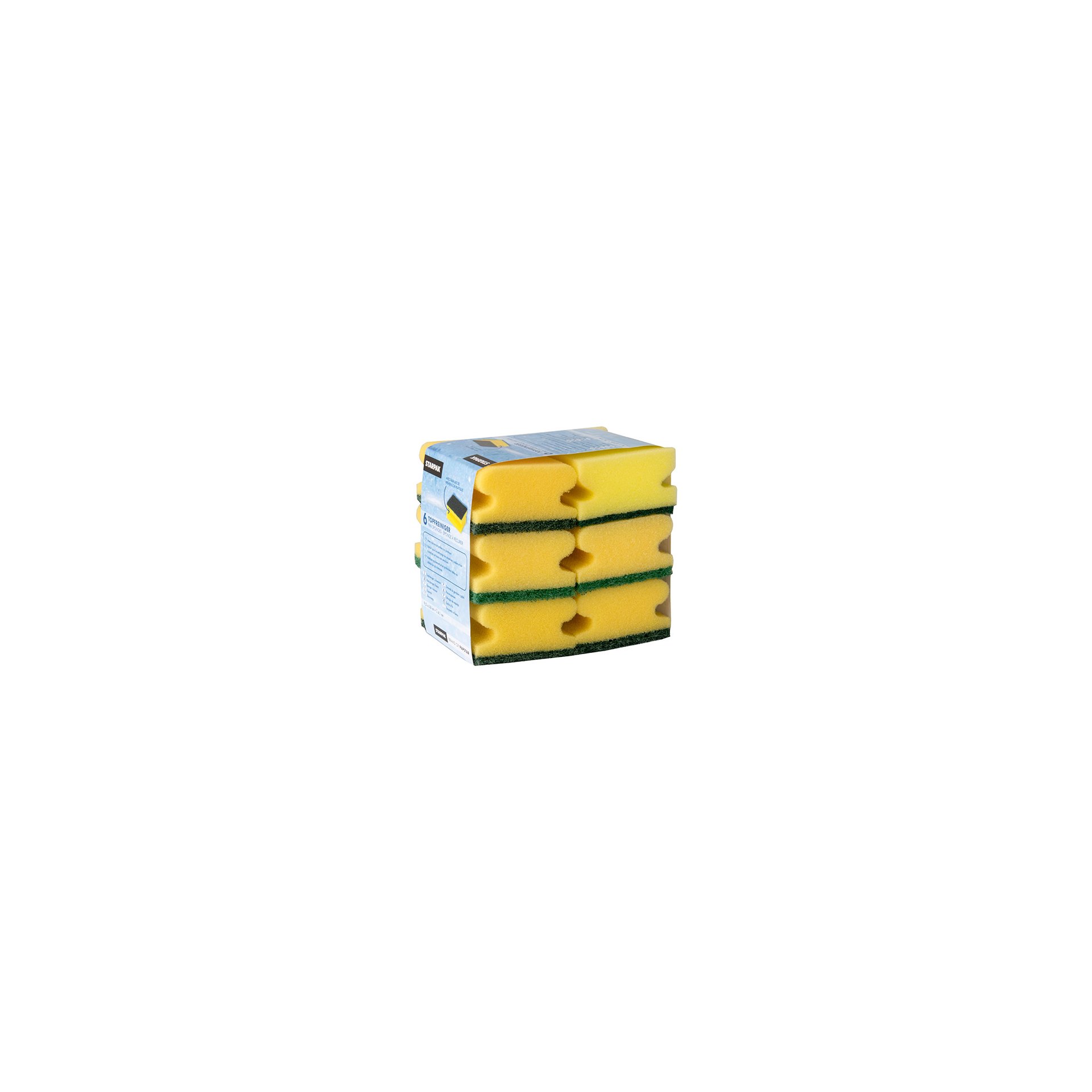 Topfreiniger, Schwamm eckig 4,1 cm x 9,5 cm x 6,8 cm gelb/grün mit Griffrille, kratzend