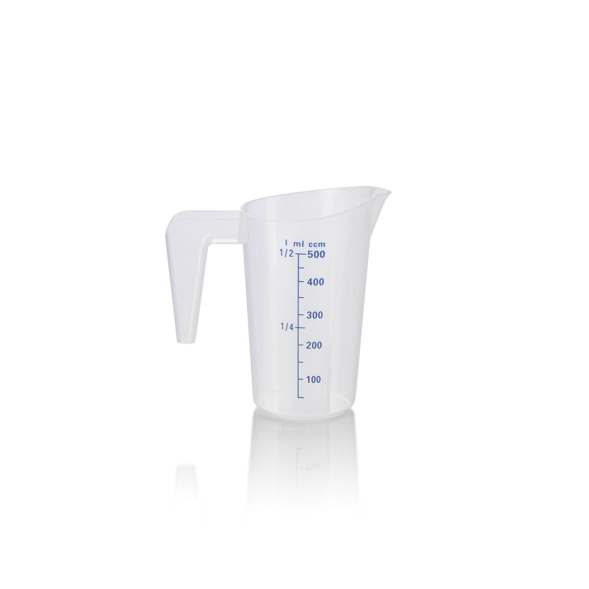 Messbecher, Ø 10 cm, 0,5 ltr., mit 50 ml Skalierung, Polypropylen Messbecher, Ø 10 cm, 0,5 ltr., mit 50 ml Skalierung, Polypropylen