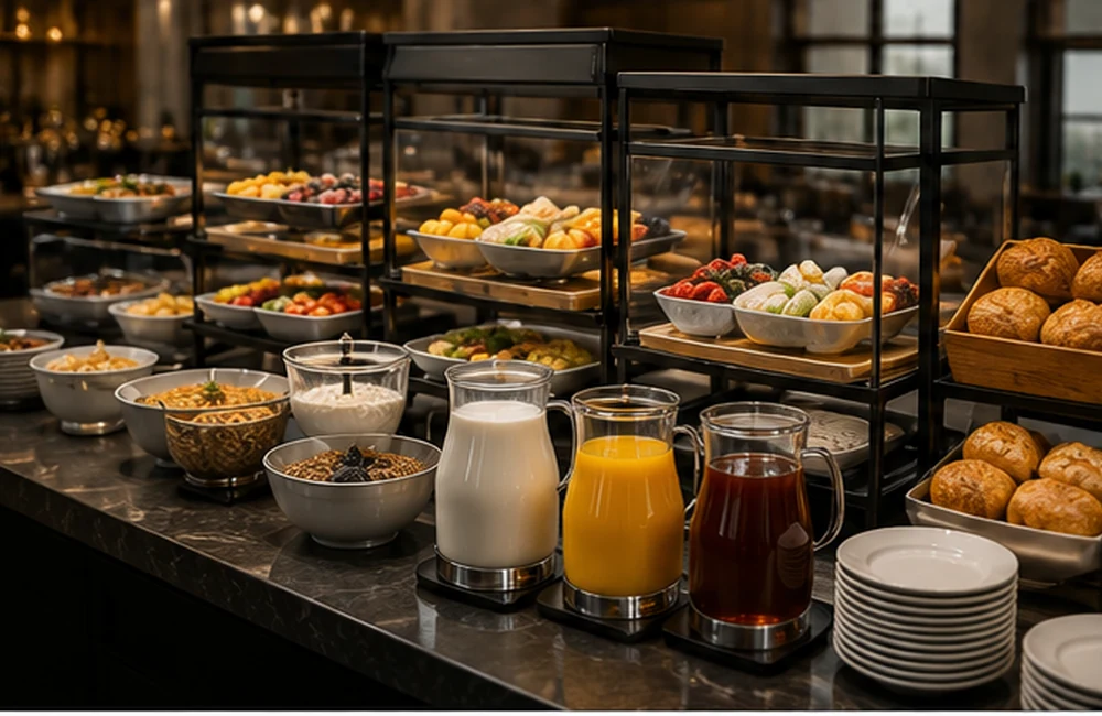 Buffet Ausgabe mit Chafing Dishes und Speisewärmern