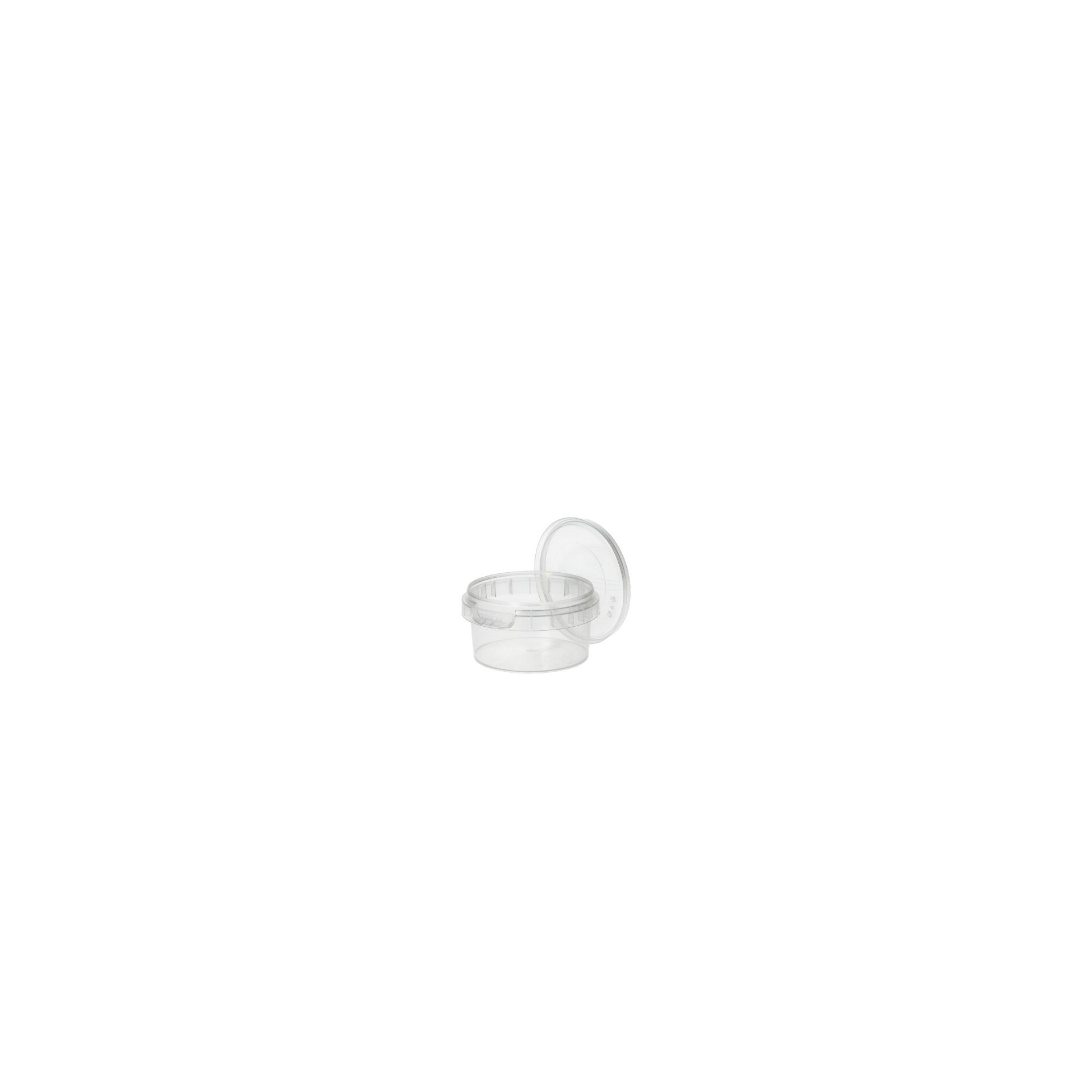 Feinkostbecher, PP rund 80 ml Ø 6,9 cm · 3,65 cm transparent mit Originalitätsverschluss Feinkostbecher, PP rund 80 ml Ø 6,9 cm · 3,65 cm transparent mit Originalitätsverschluss