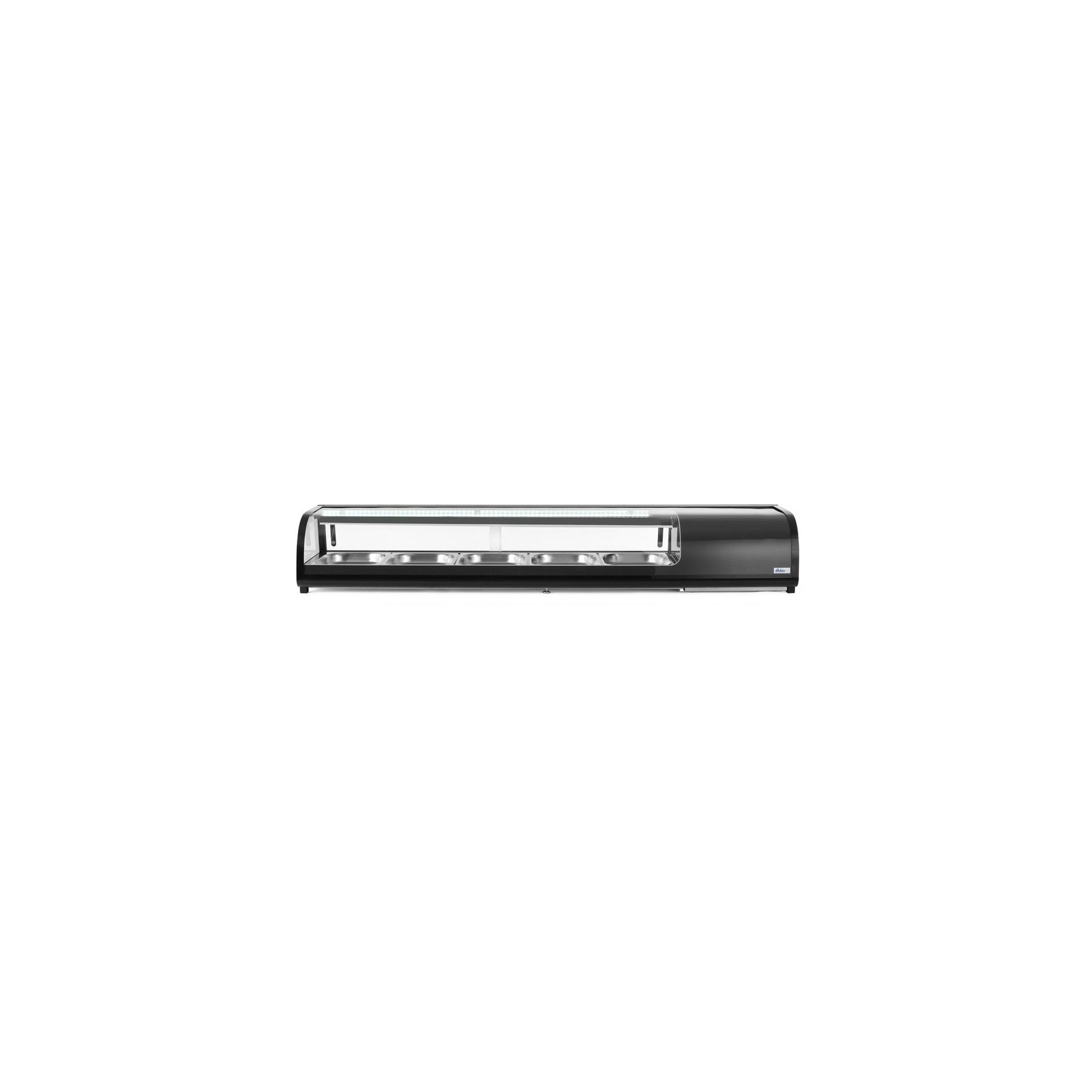 Sushi-Vitrine, Fassungsvermögen: 5x GN ½ Schwarz 1800x420x265mm Sushi-Vitrine, Fassungsvermögen: 5x GN ½ Schwarz 1800x420x265mm