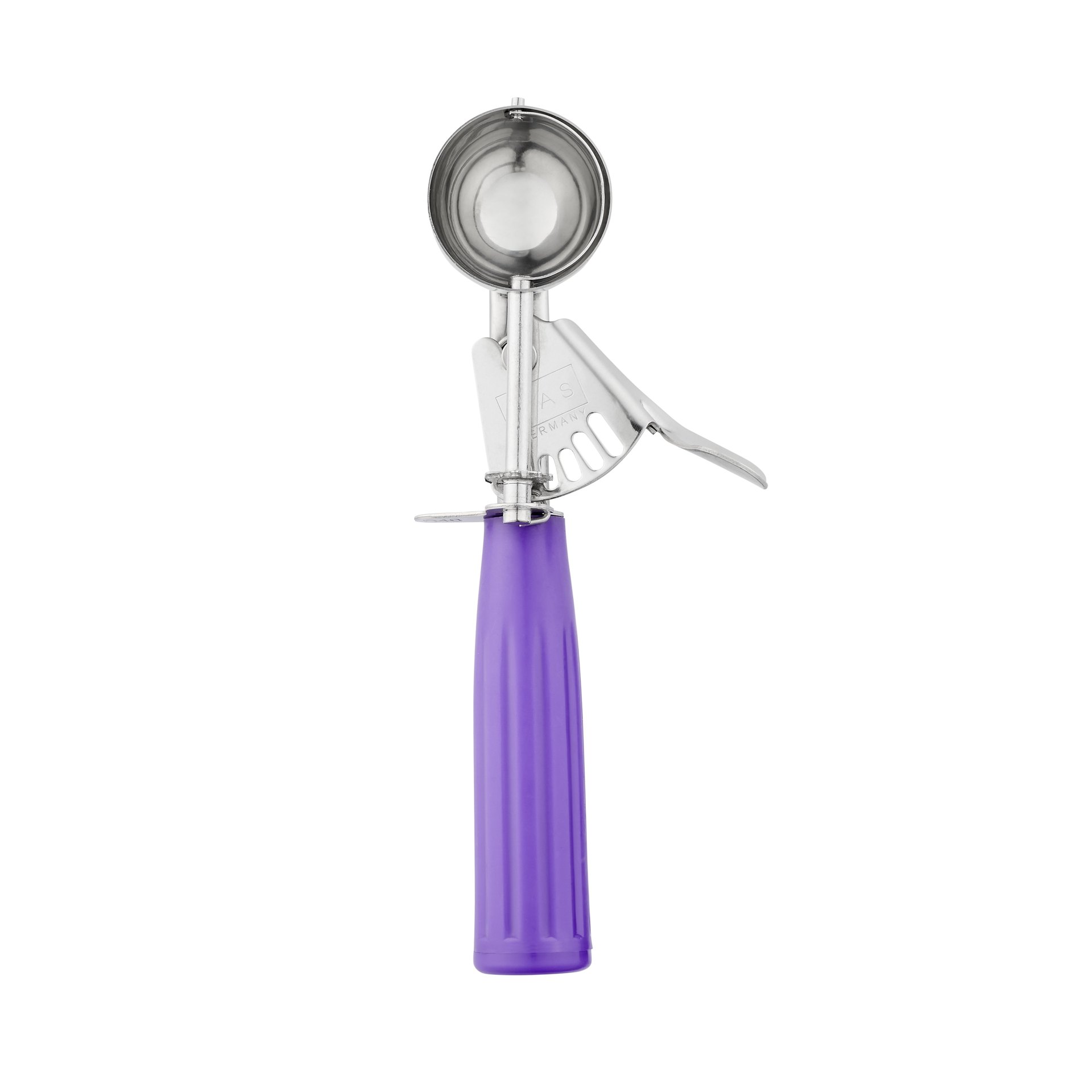 Portionierer, 19,5 cm, Ø 4,1 cm, lila Griff, Polypropylen Portionierer, 19,5 cm, Ø 4,1 cm, lila Griff, Polypropylen