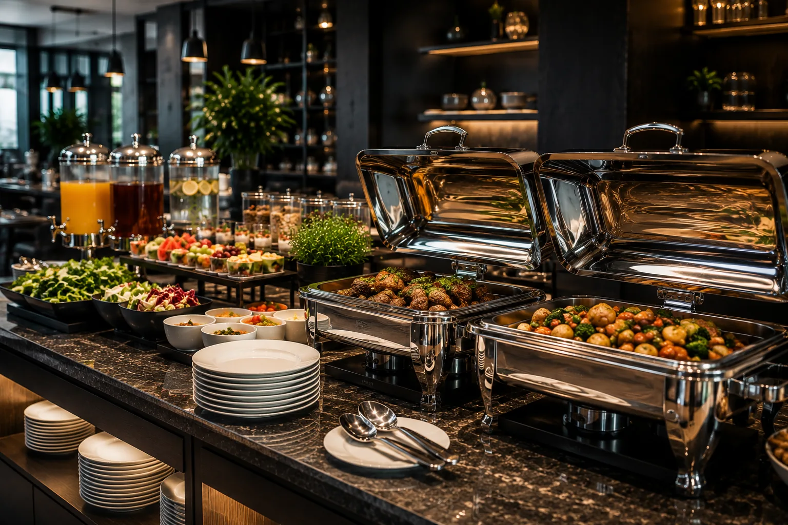 Buffetausstattung für Restaurant und Warmbuffet mit Chafing Dishes