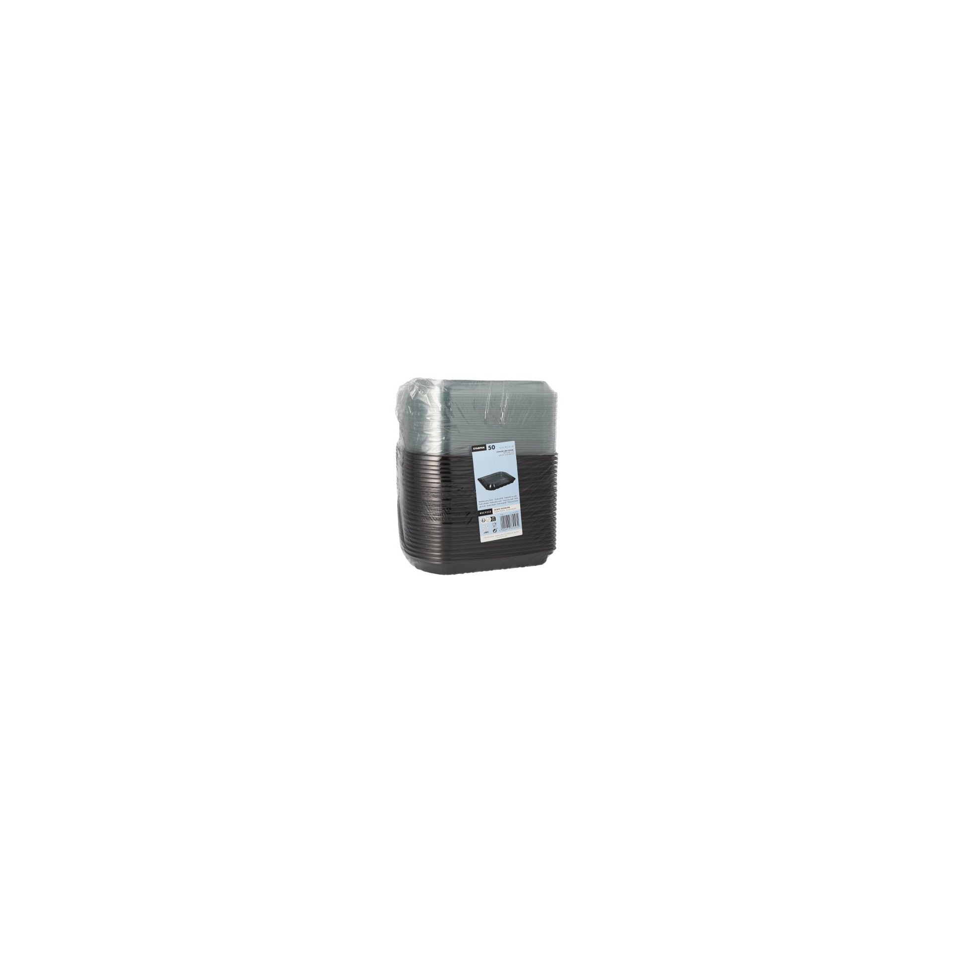 Sushi-Schalen R-PET rechteckig 21 cm x 18 cm x 4,3 cm schwarz mit transparentem Deckel
